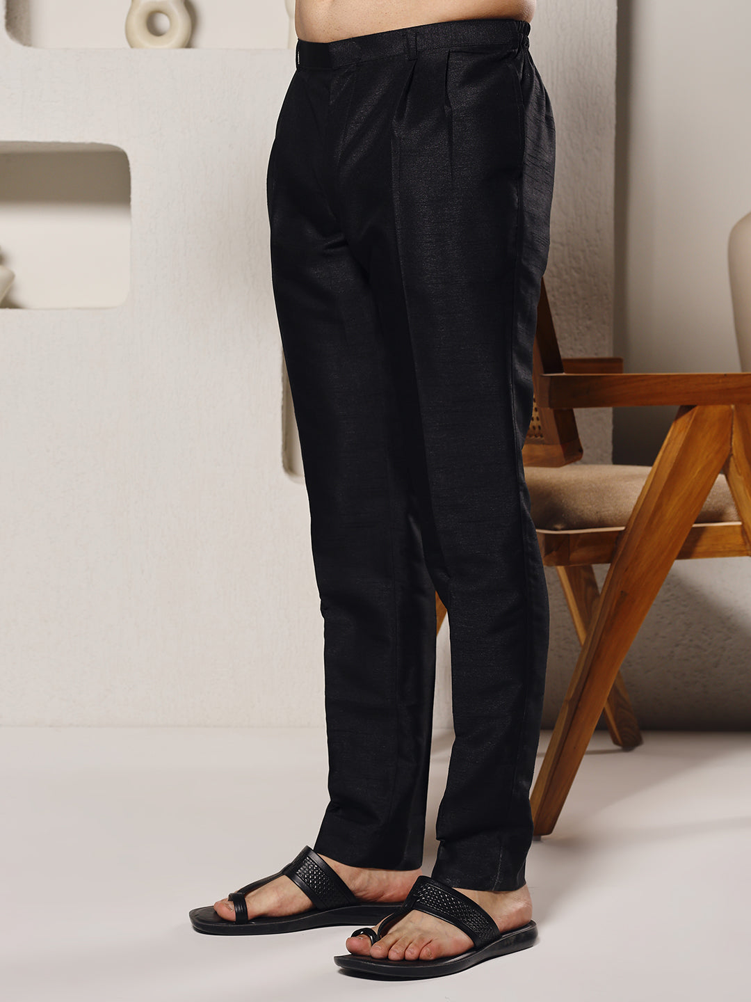 Magnet Men's Black Mirror Work Nehru Jacket Set