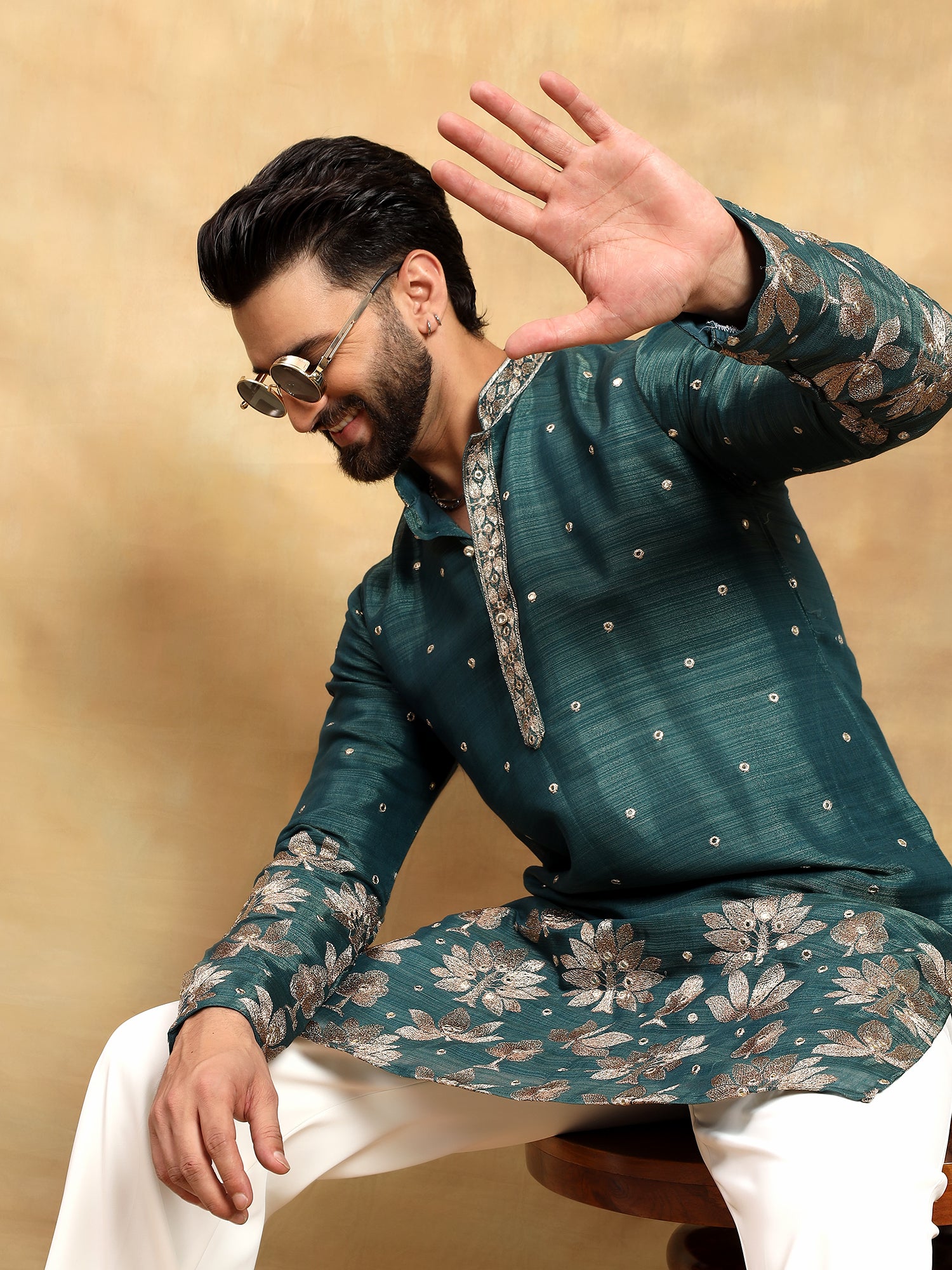 Rama Blue Tissue Silk Kurta With Parellel Pants
