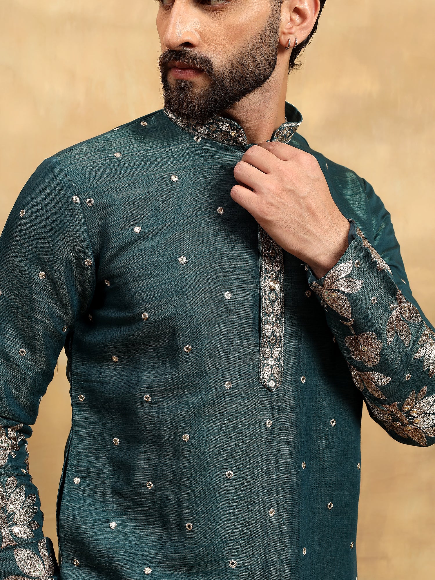 Rama Blue Tissue Silk Kurta With Parellel Pants
