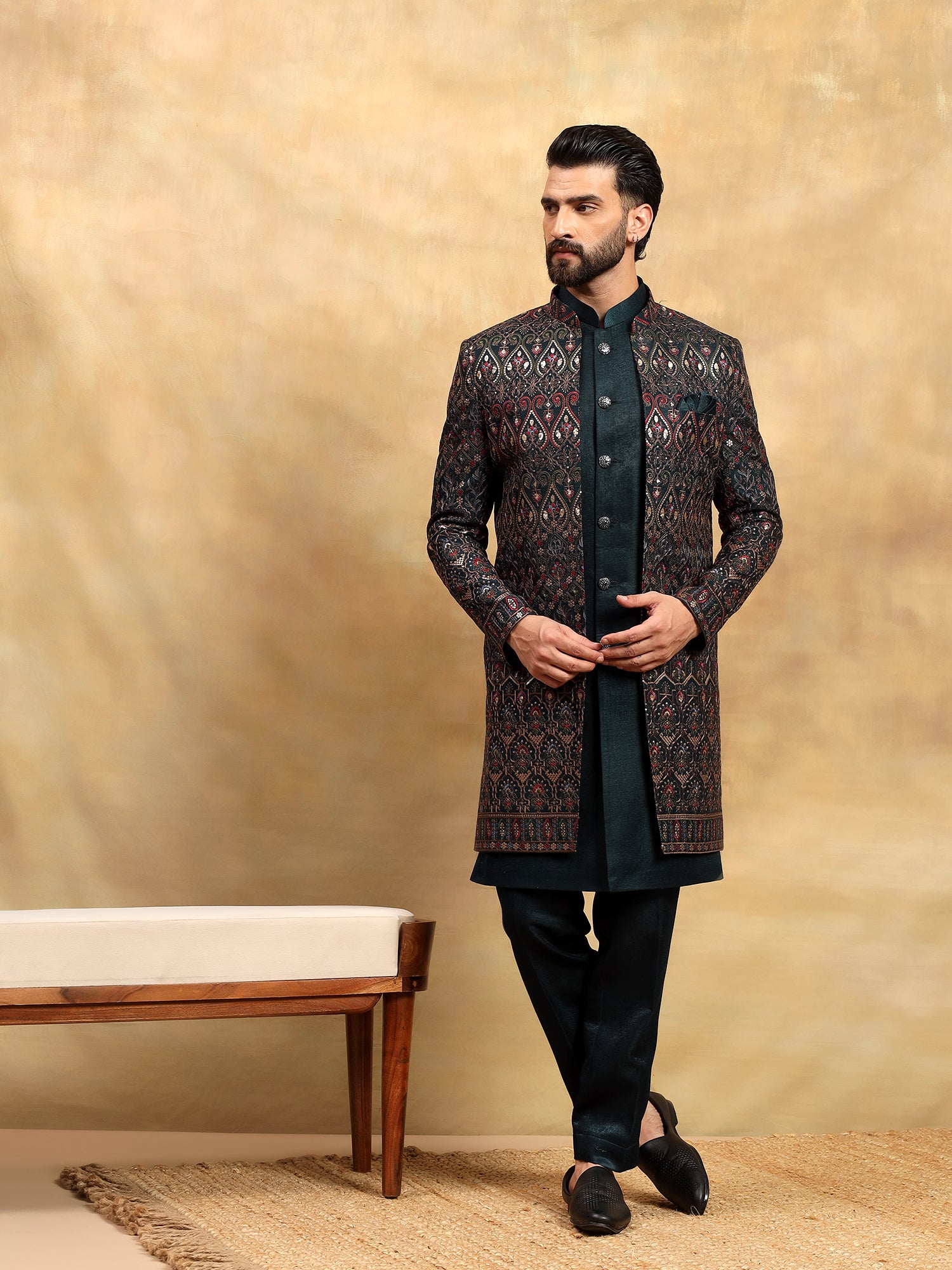 Teal Blue 3 piece Indowestern Set