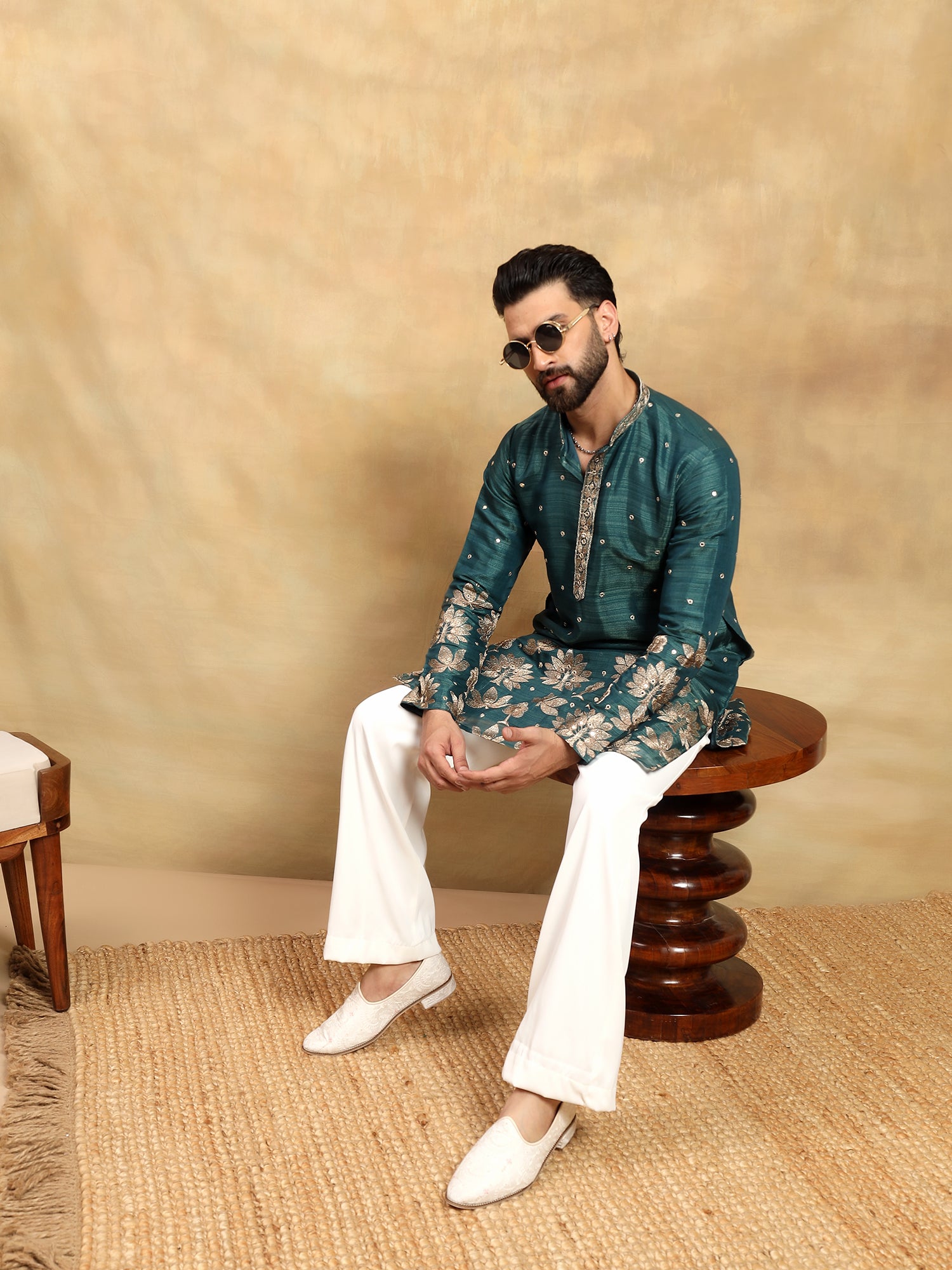 Rama Blue Tissue Silk Kurta With Parellel Pants