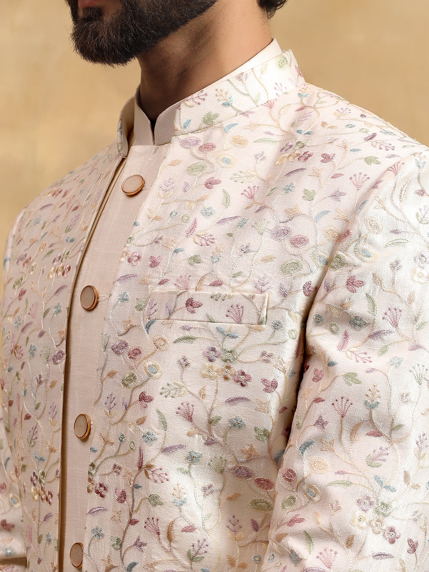 Cream Embroidered Indo Western Set