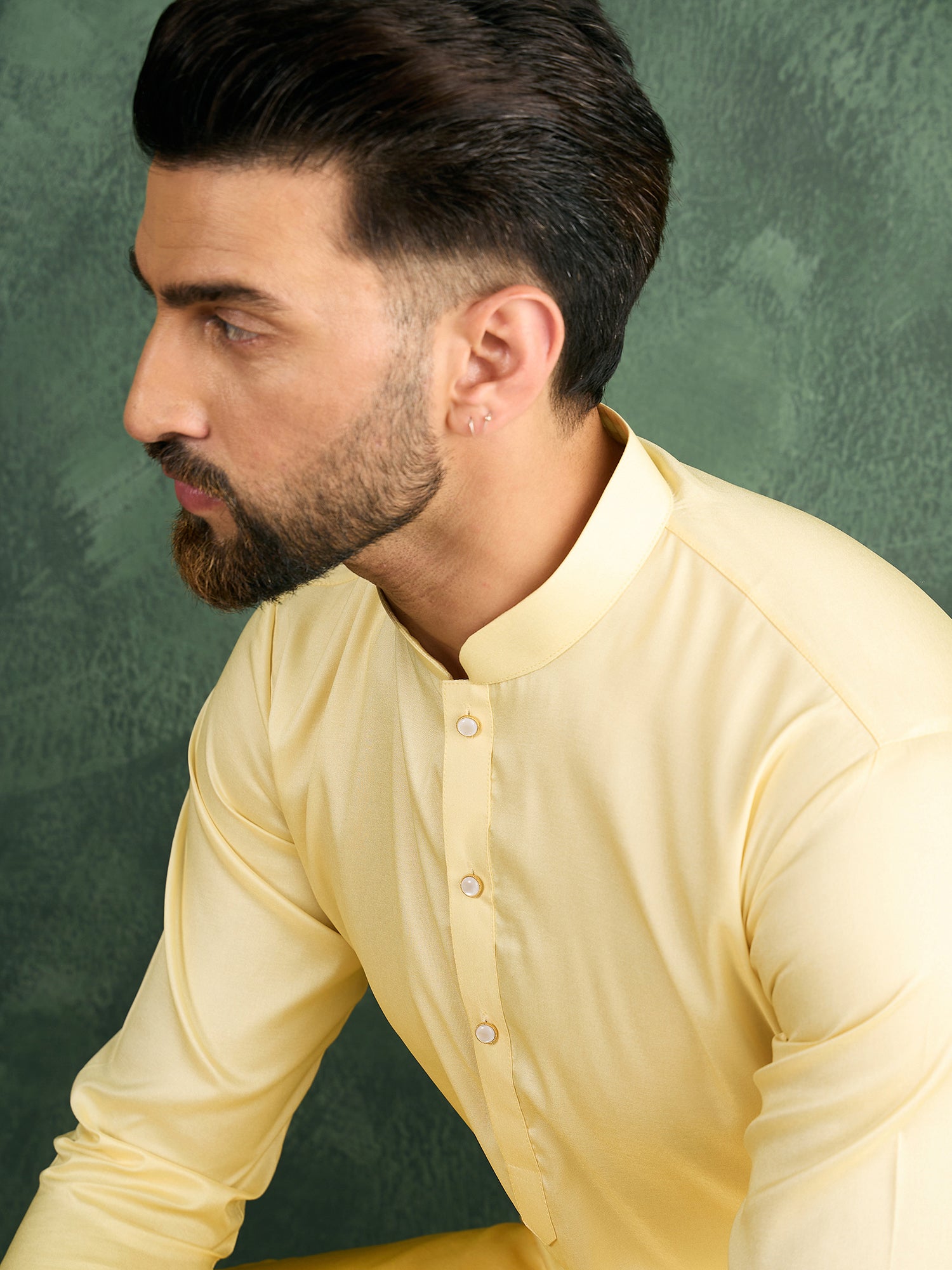 Men Yellow Ombre Silk Kurta Only