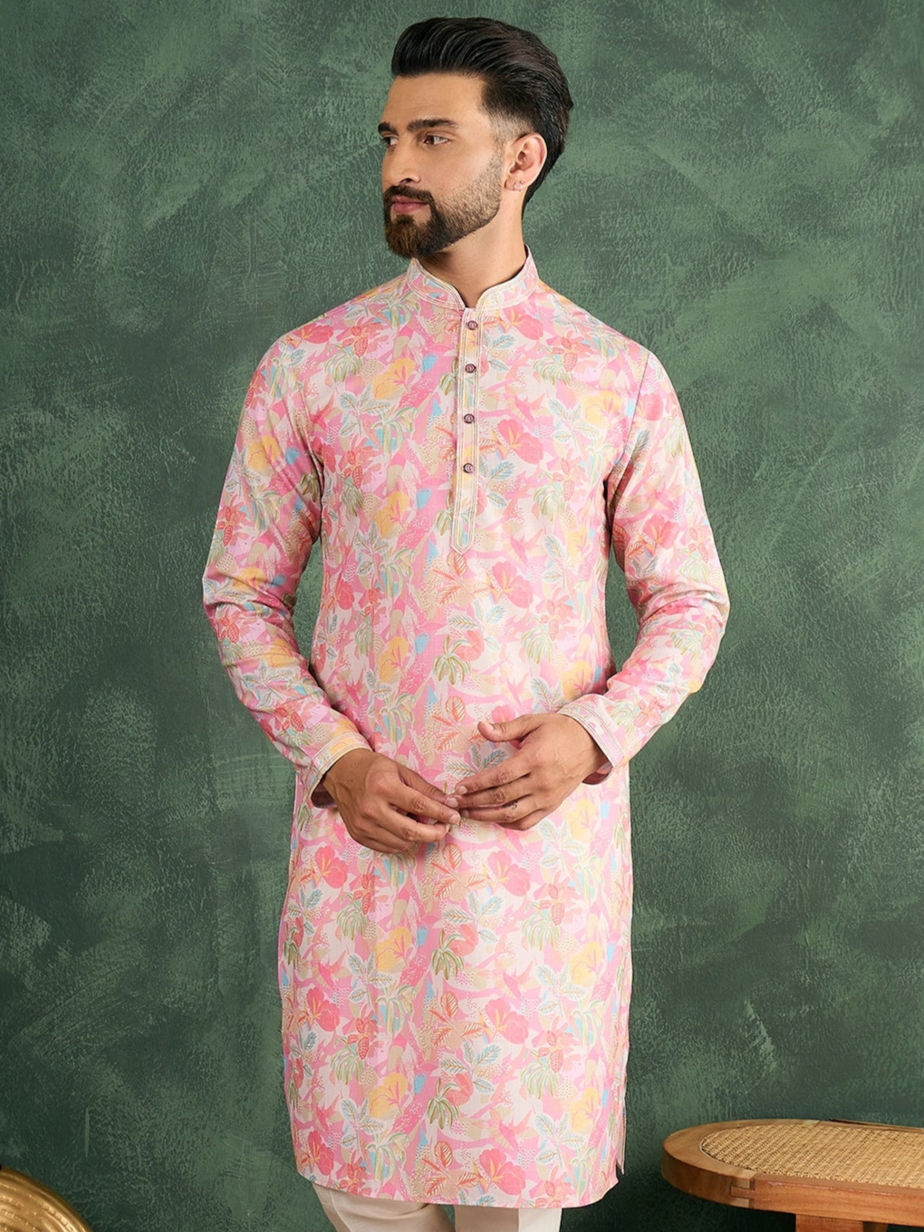 Men Floral Design Kurta Only