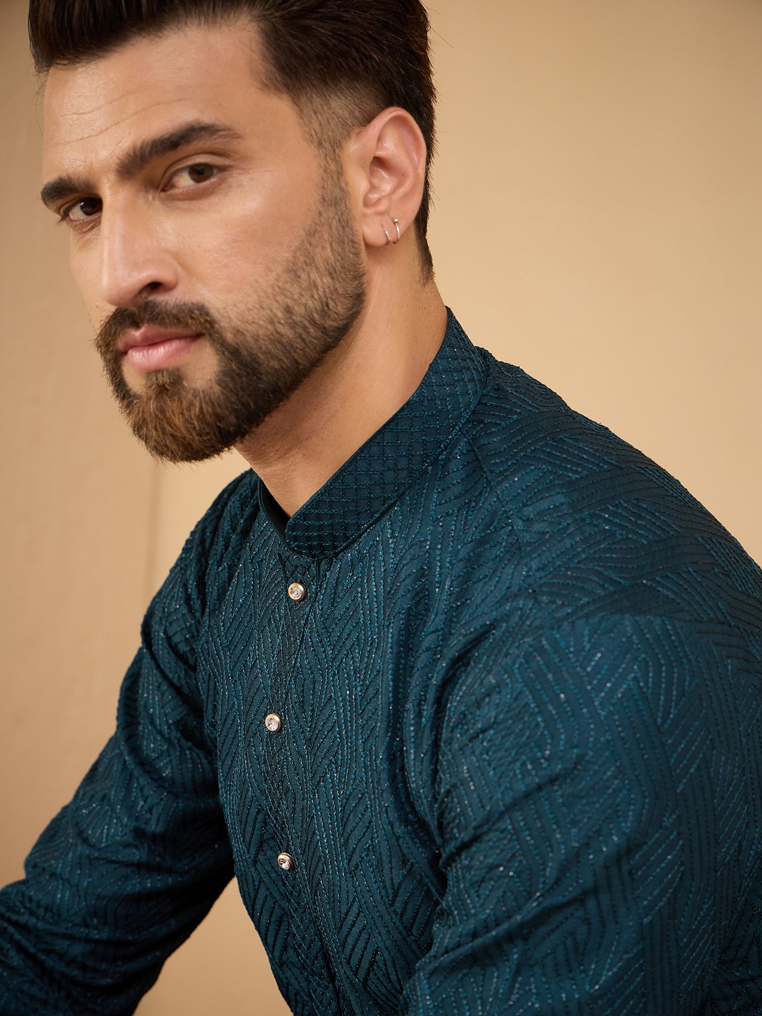 Magnet Men's Teal Green Embroidered Kurta Trouser Set