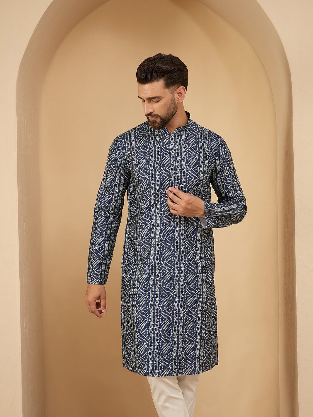 Navy Blue Bandndi With Sequinze Kurta Trouser Set