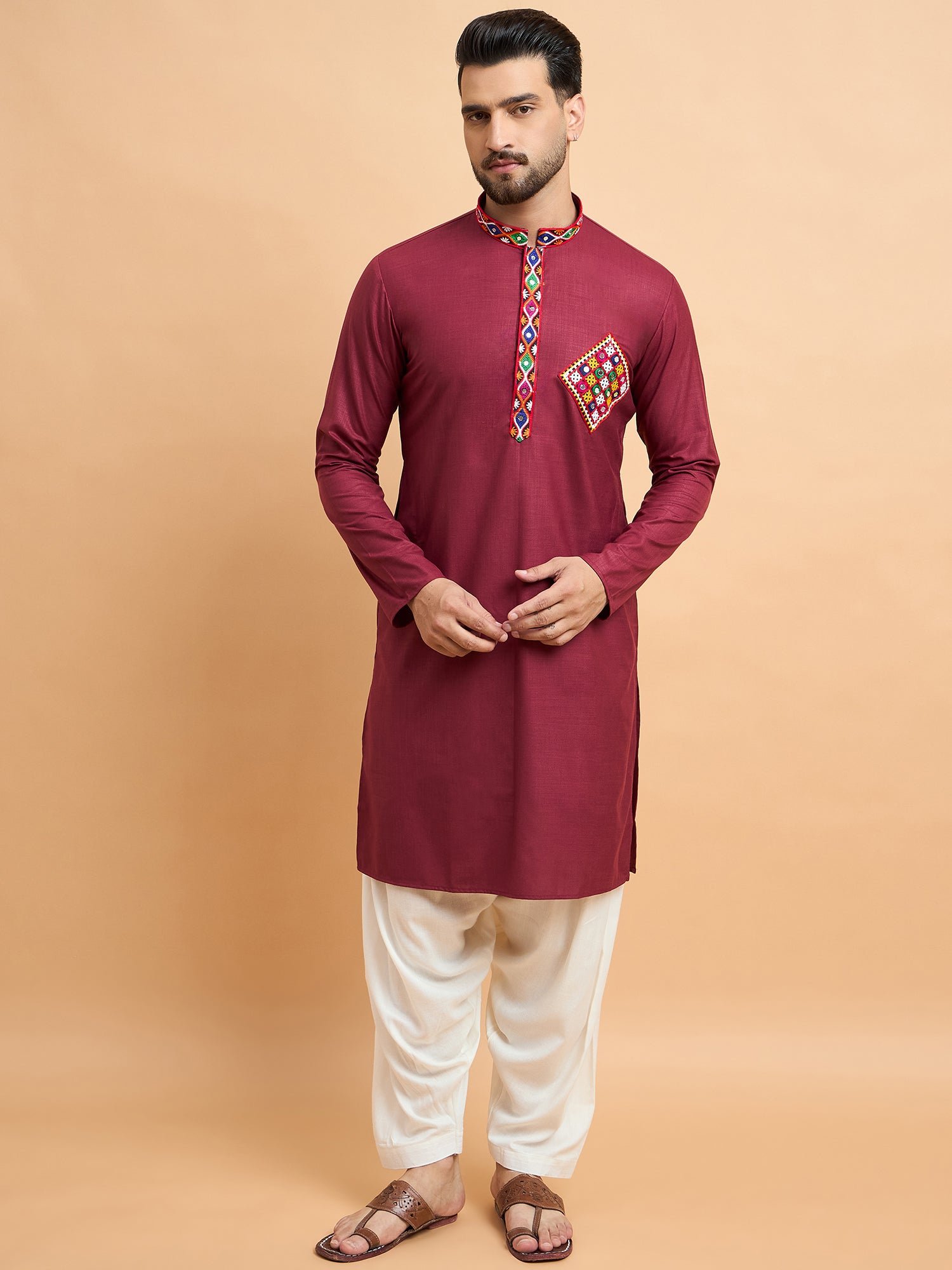 Maroon Gamthi Work Navratri Special Kurta Only