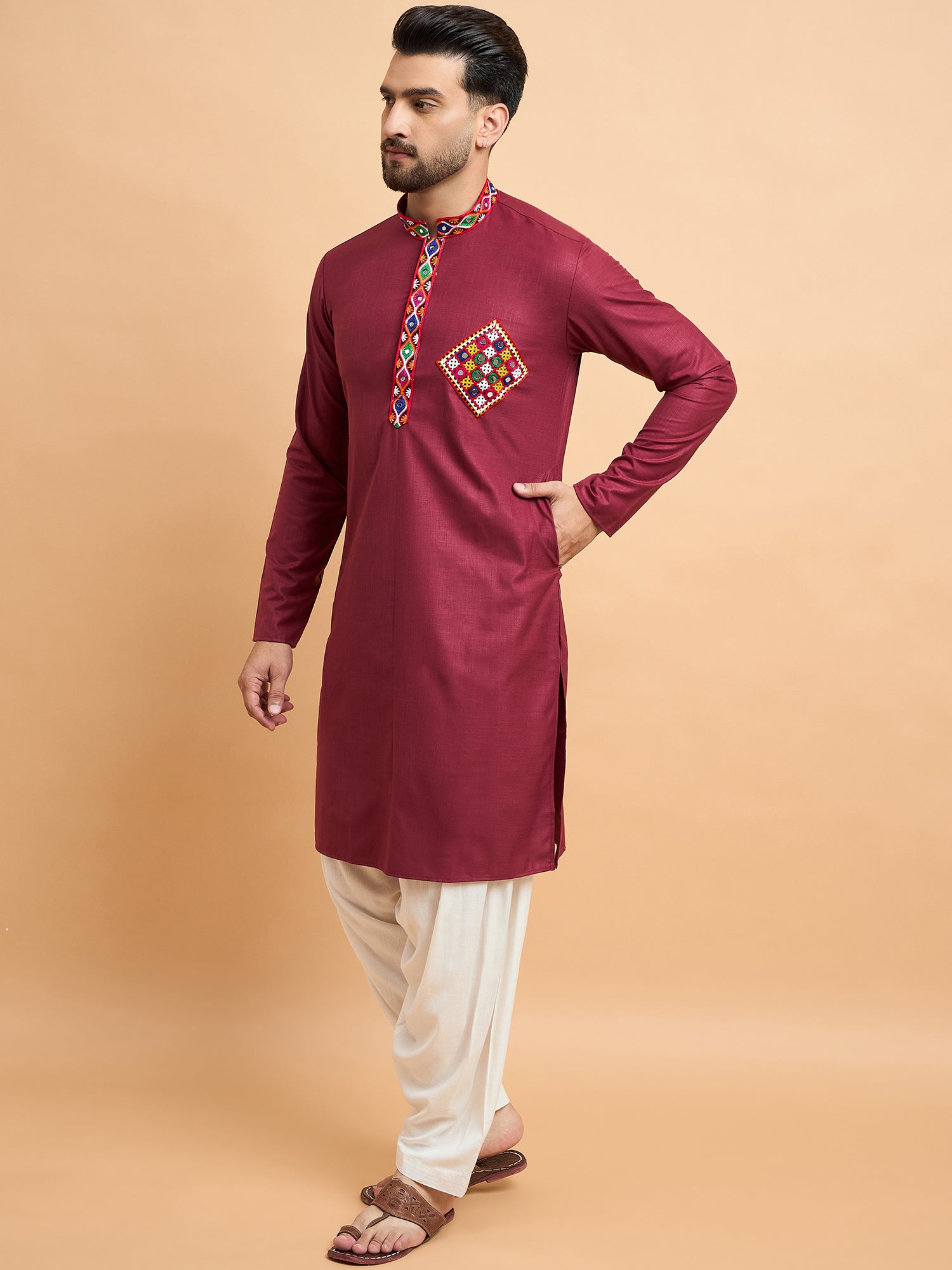 Maroon Gamthi Work Navratri Special Kurta Only