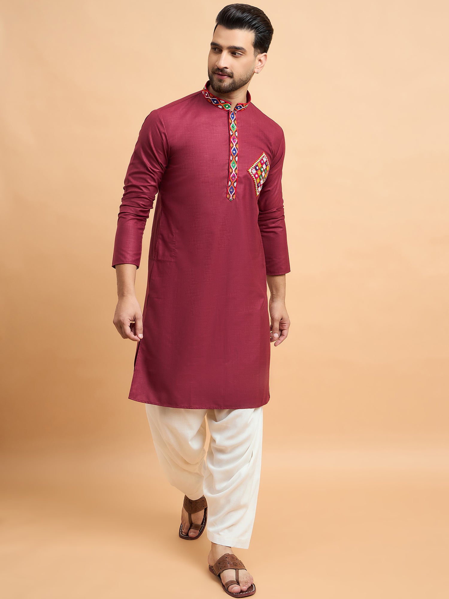 Maroon Gamthi Work Navratri Special Kurta Only