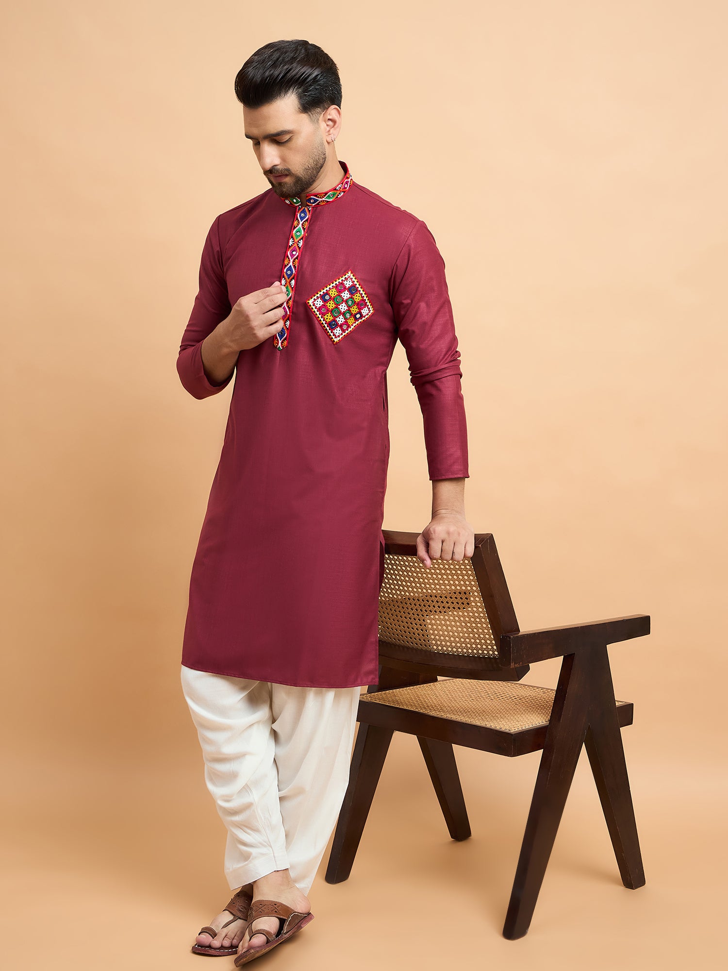 Maroon Gamthi Work Navratri Special Kurta Only