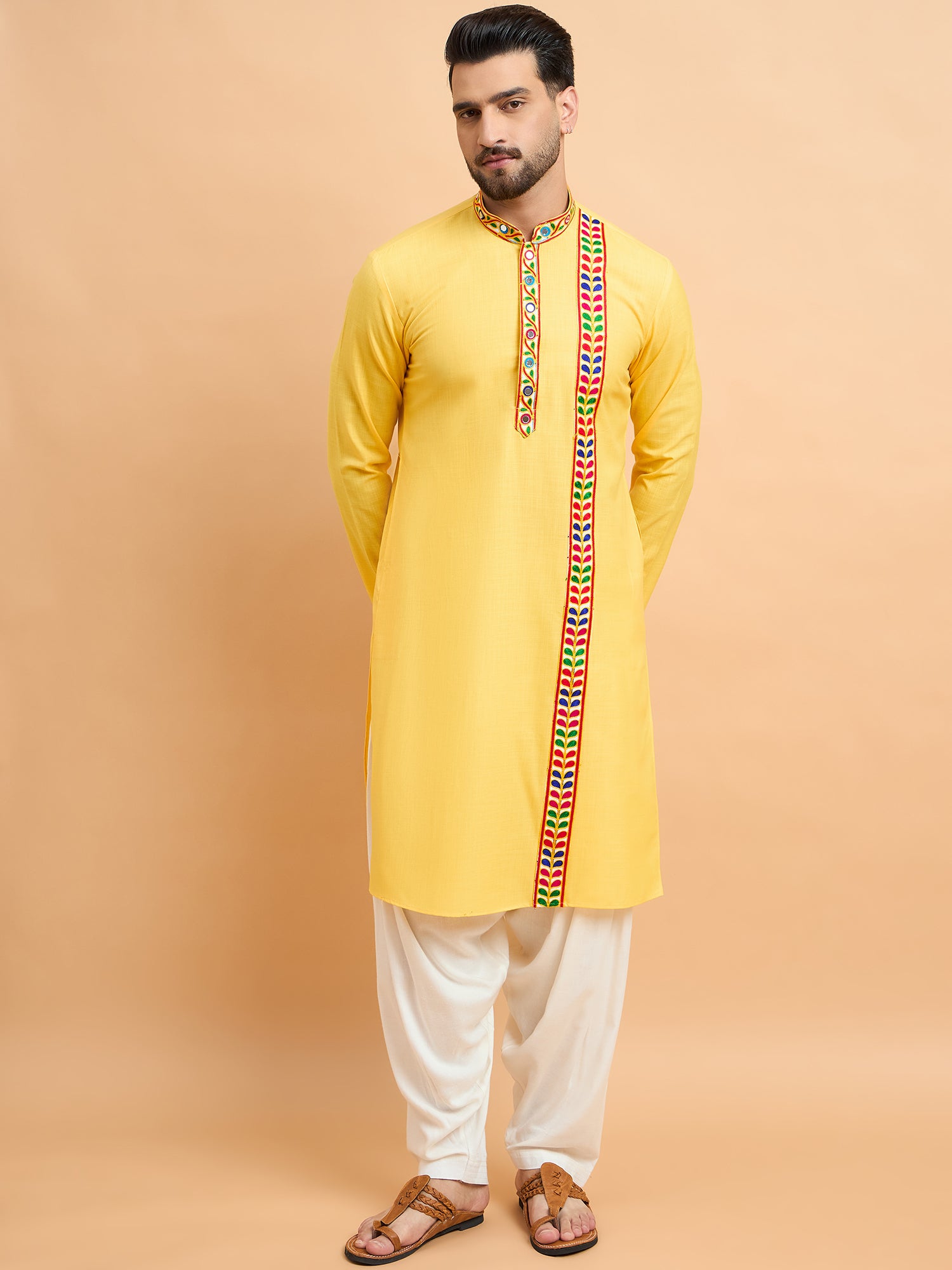 Yellow Gamthi Work Navratri Special Kurta Only