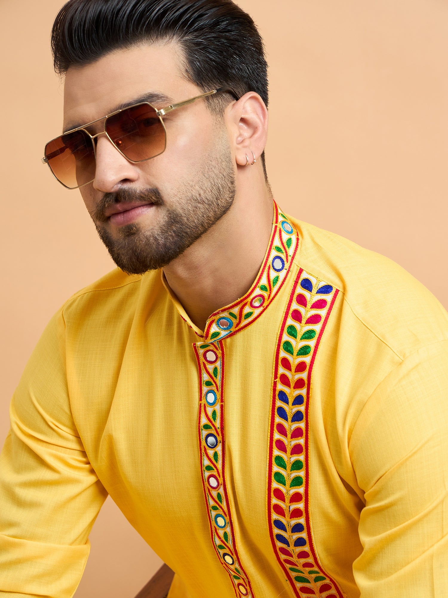 Yellow Gamthi Work Navratri Special Kurta Only