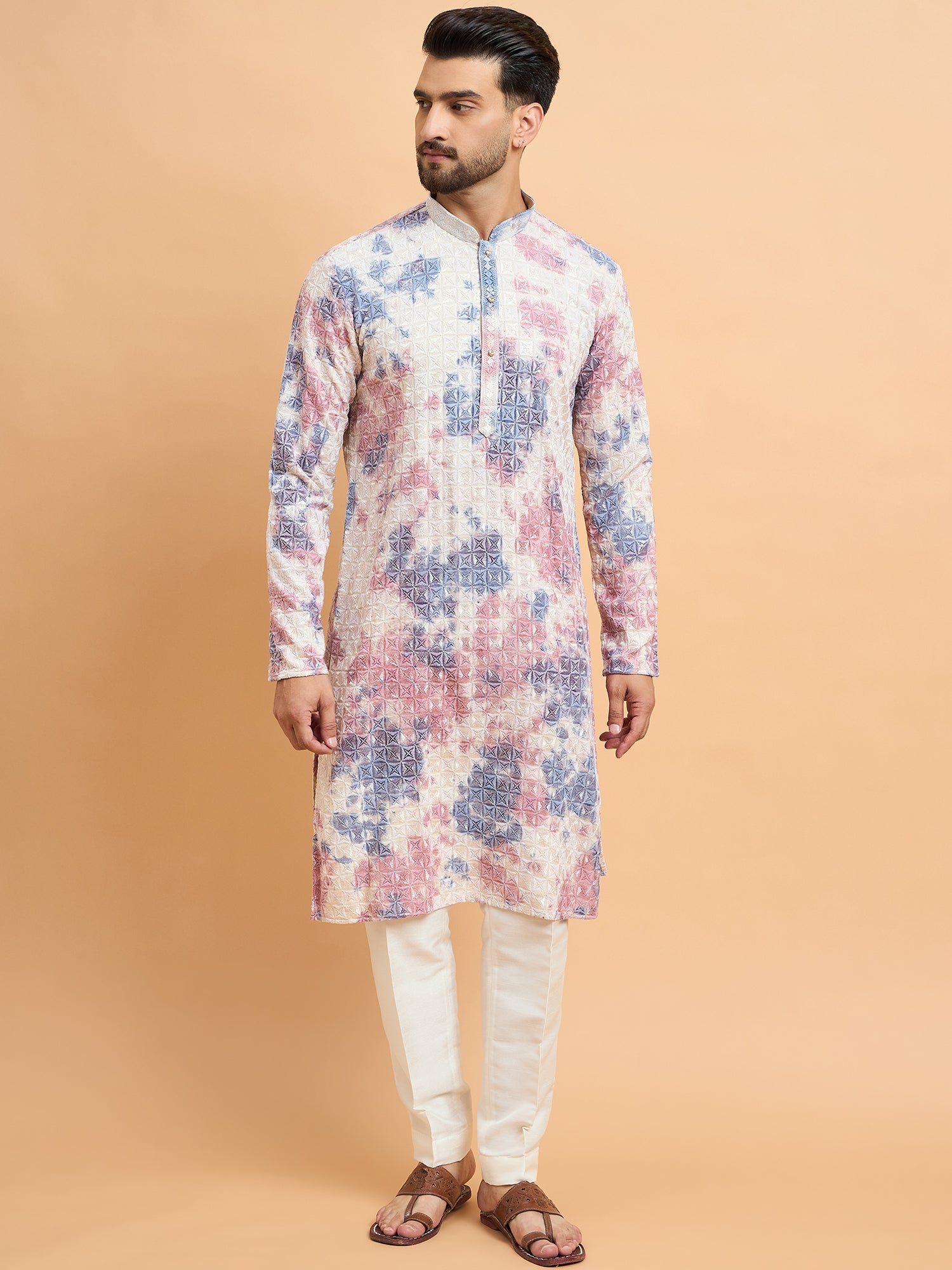 Off White Lucknowi Tie Dye Kurta Set