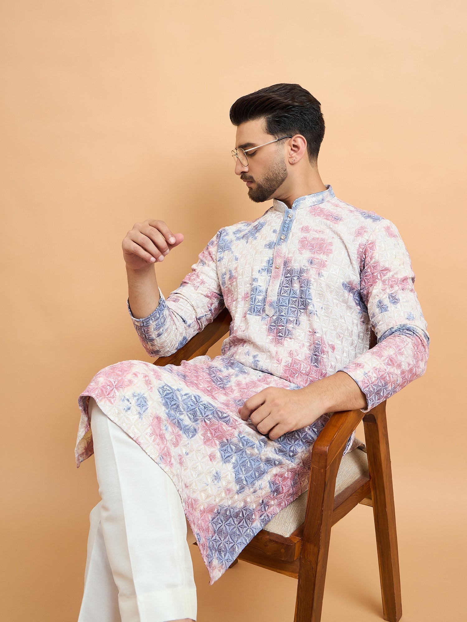 Off White Lucknowi Tie Dye Kurta Set