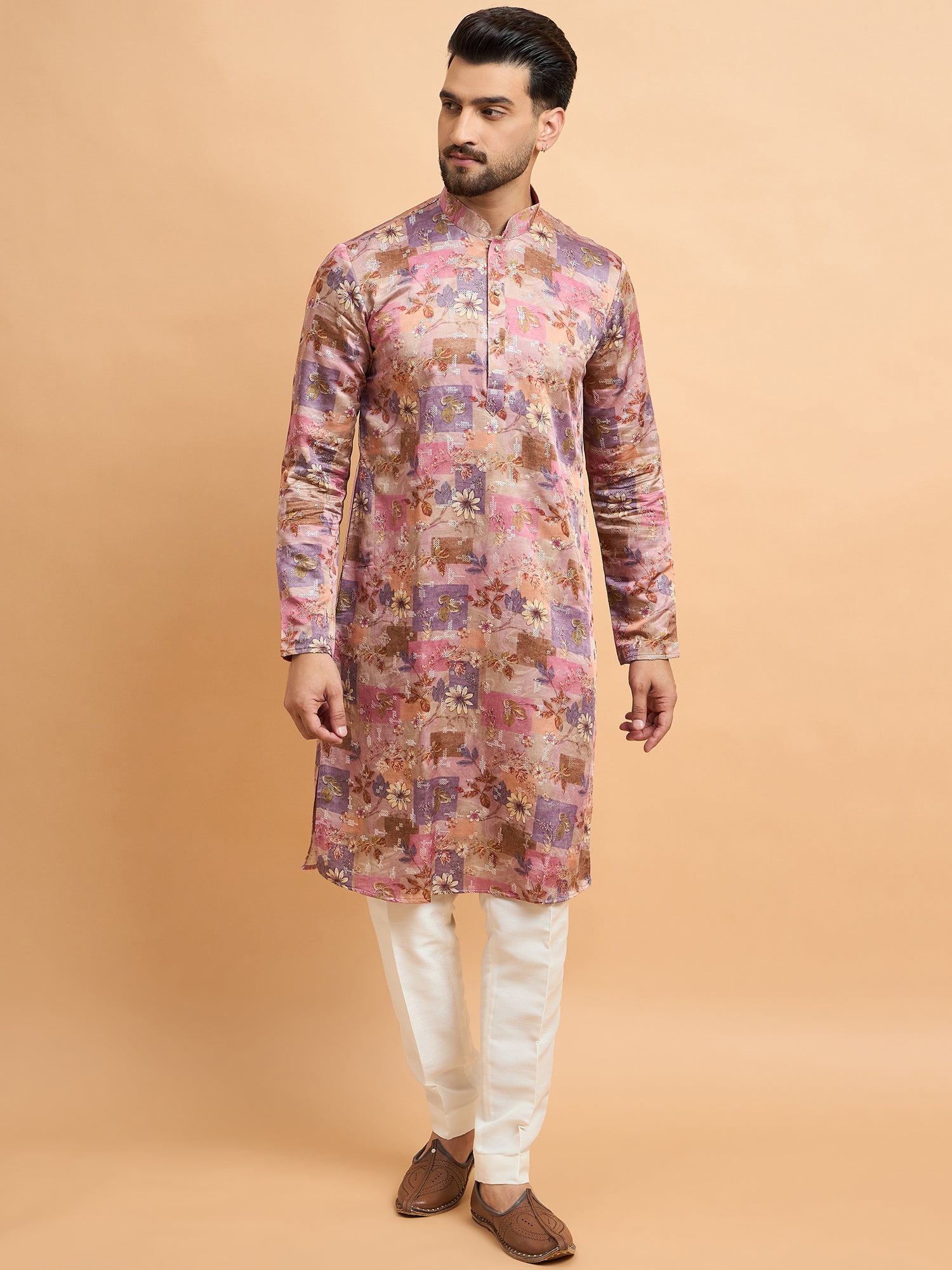 Multi Print Mal Silk Kurta Set