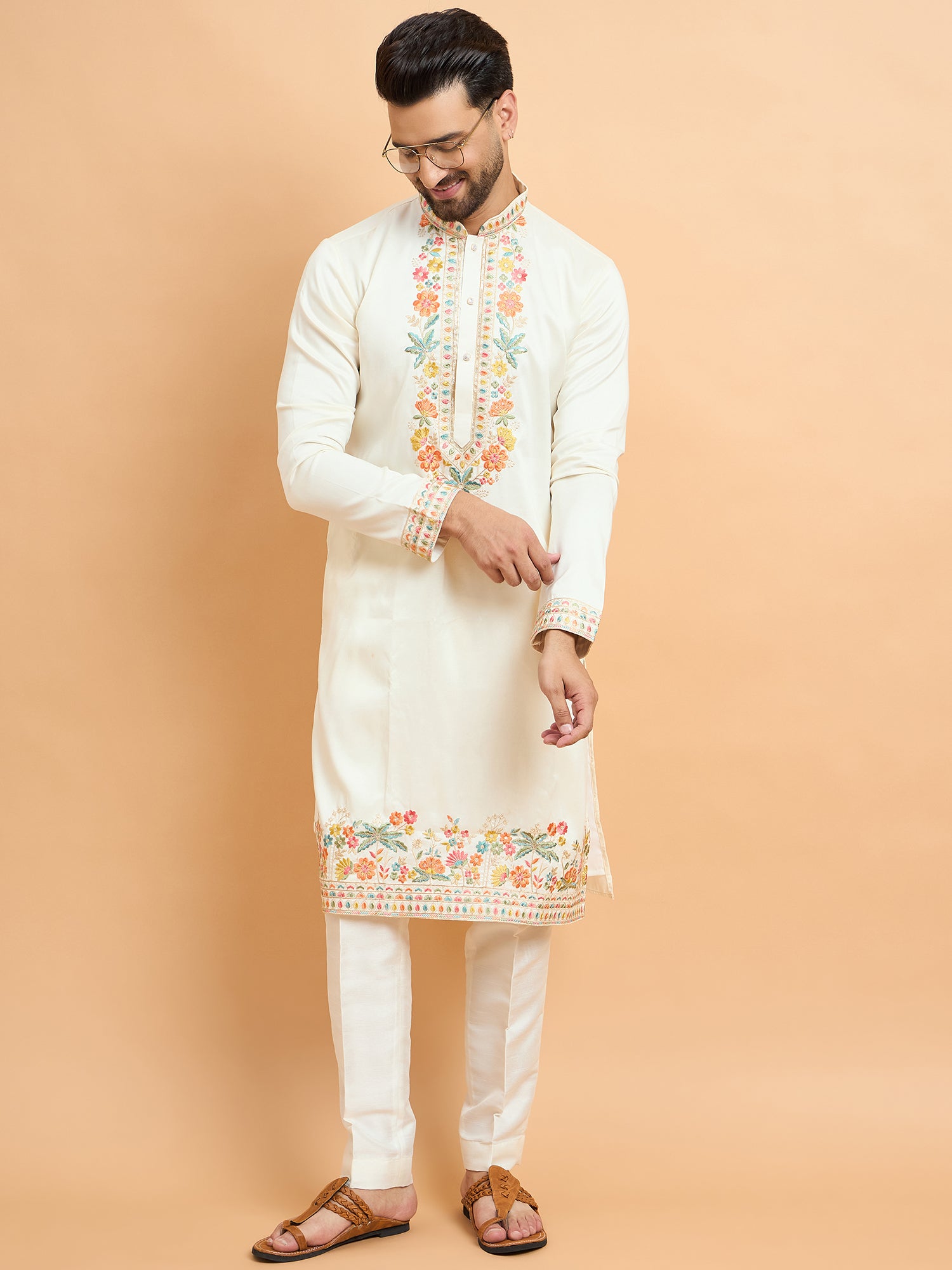 Cream Trending Kashmiri Work Kurta Set