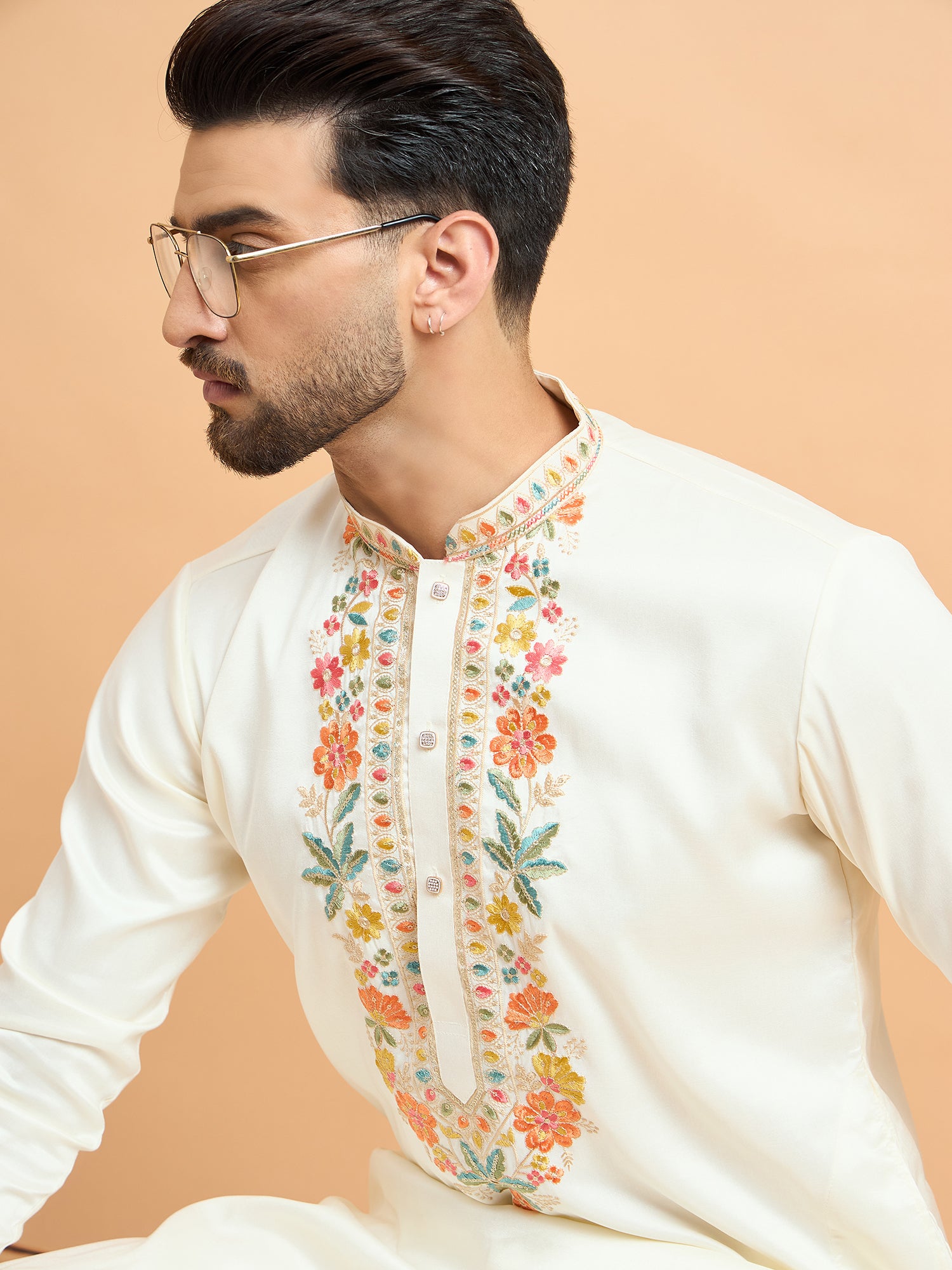 Cream Trending Kashmiri Work Kurta Set