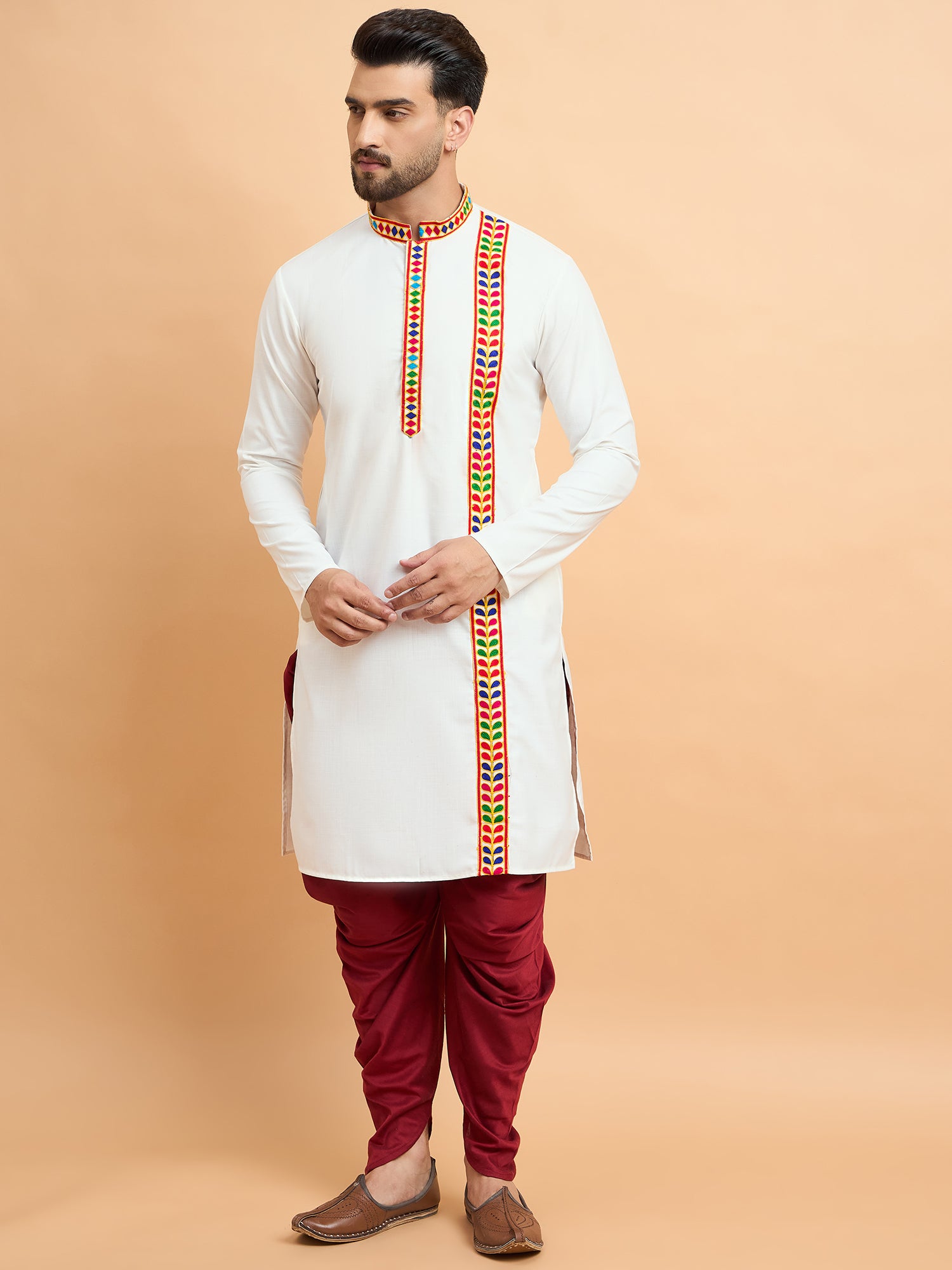 White Gamthi Work Navratri Special Kurta Only