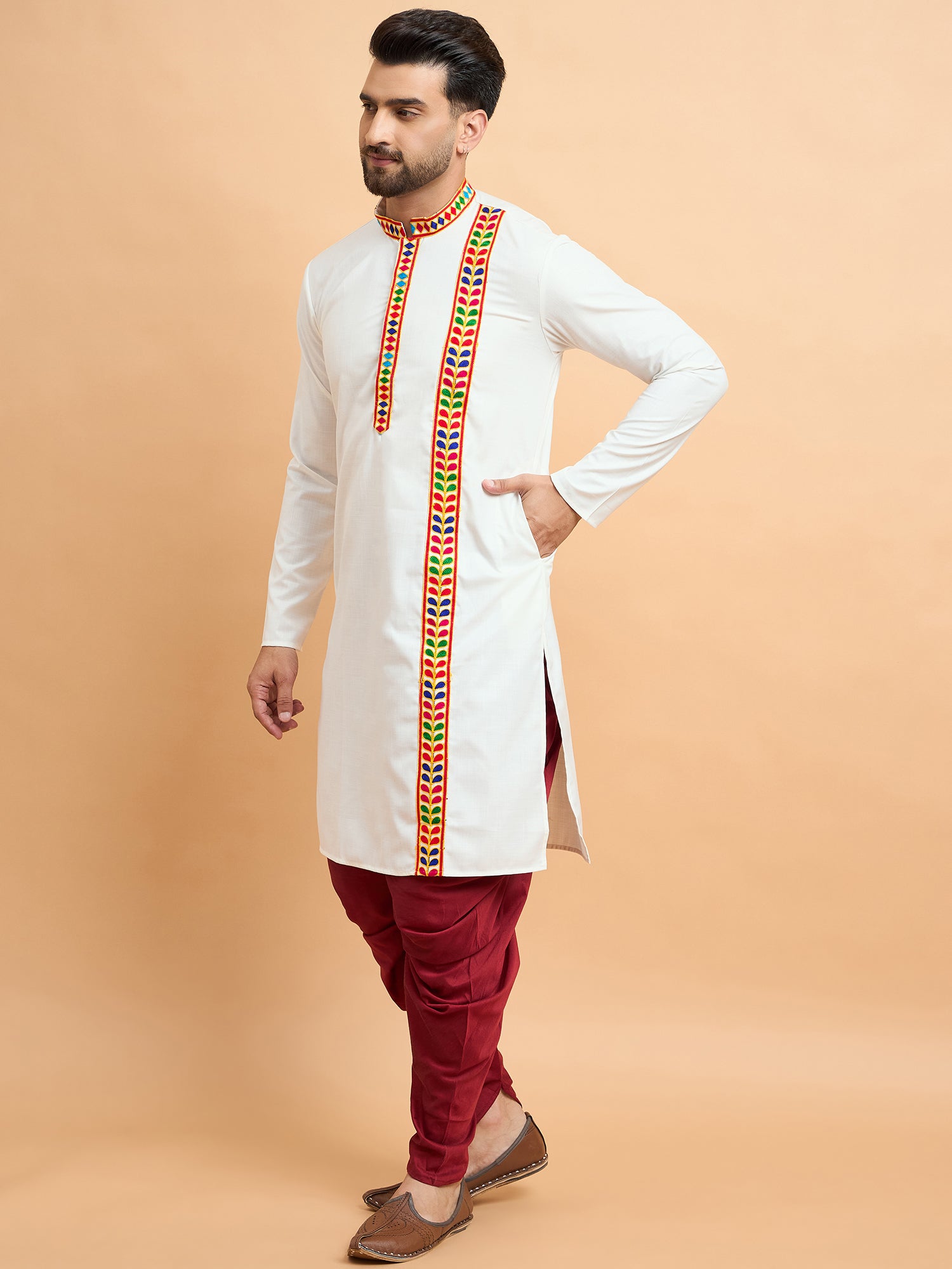 White Gamthi Work Navratri Special Kurta Only