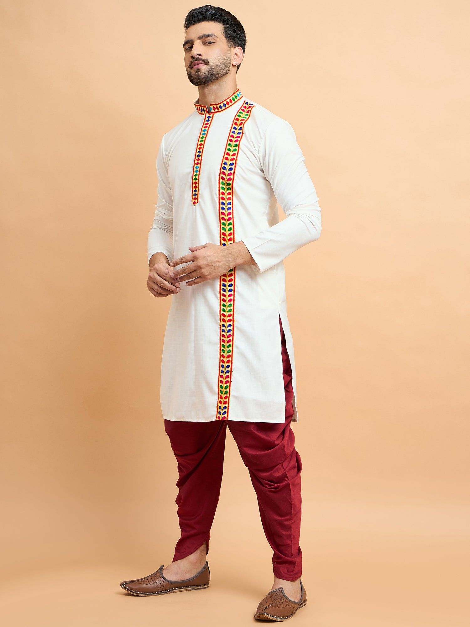 White Gamthi Work Navratri Special Kurta Only