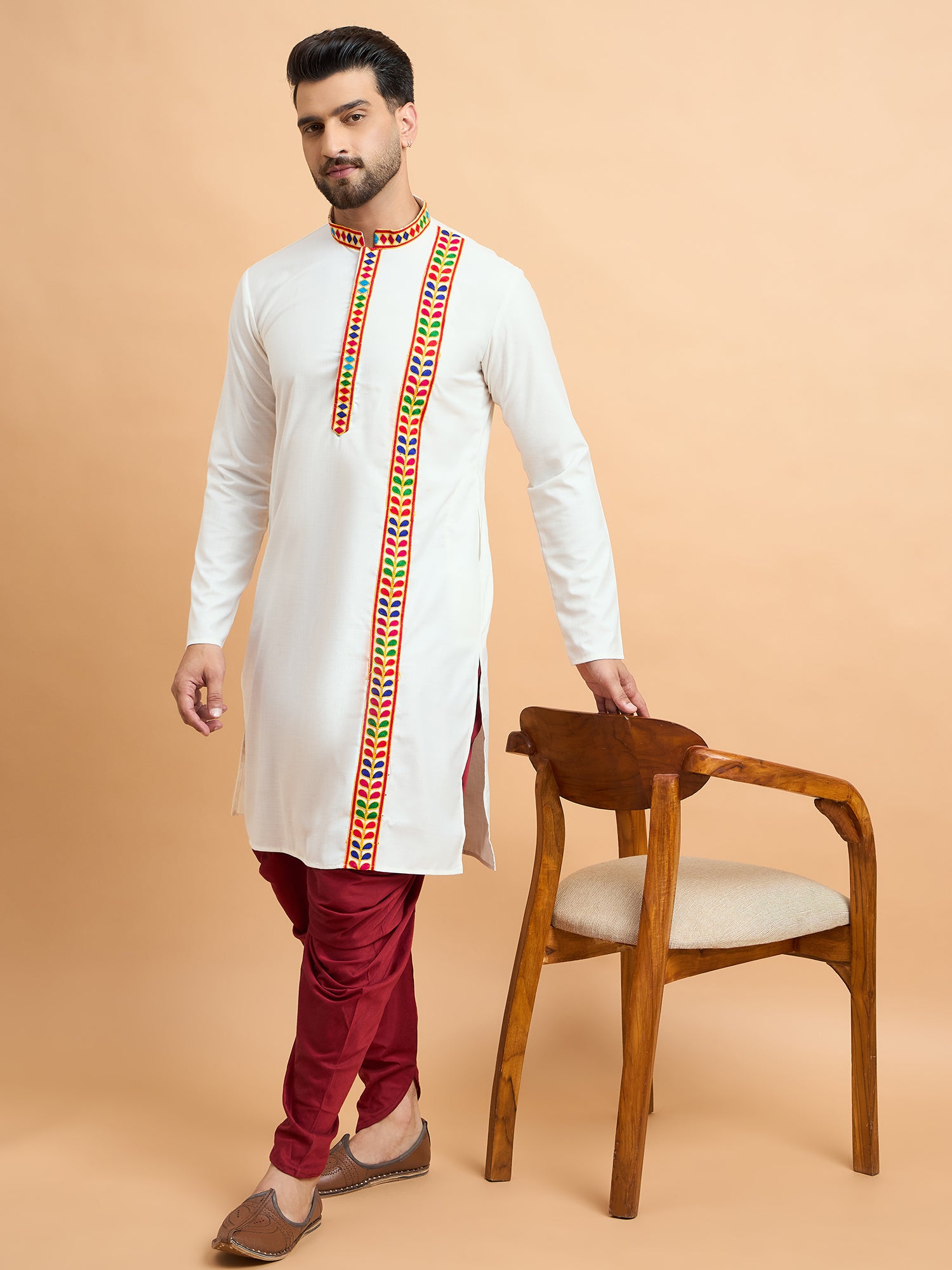 White Gamthi Work Navratri Special Kurta Only