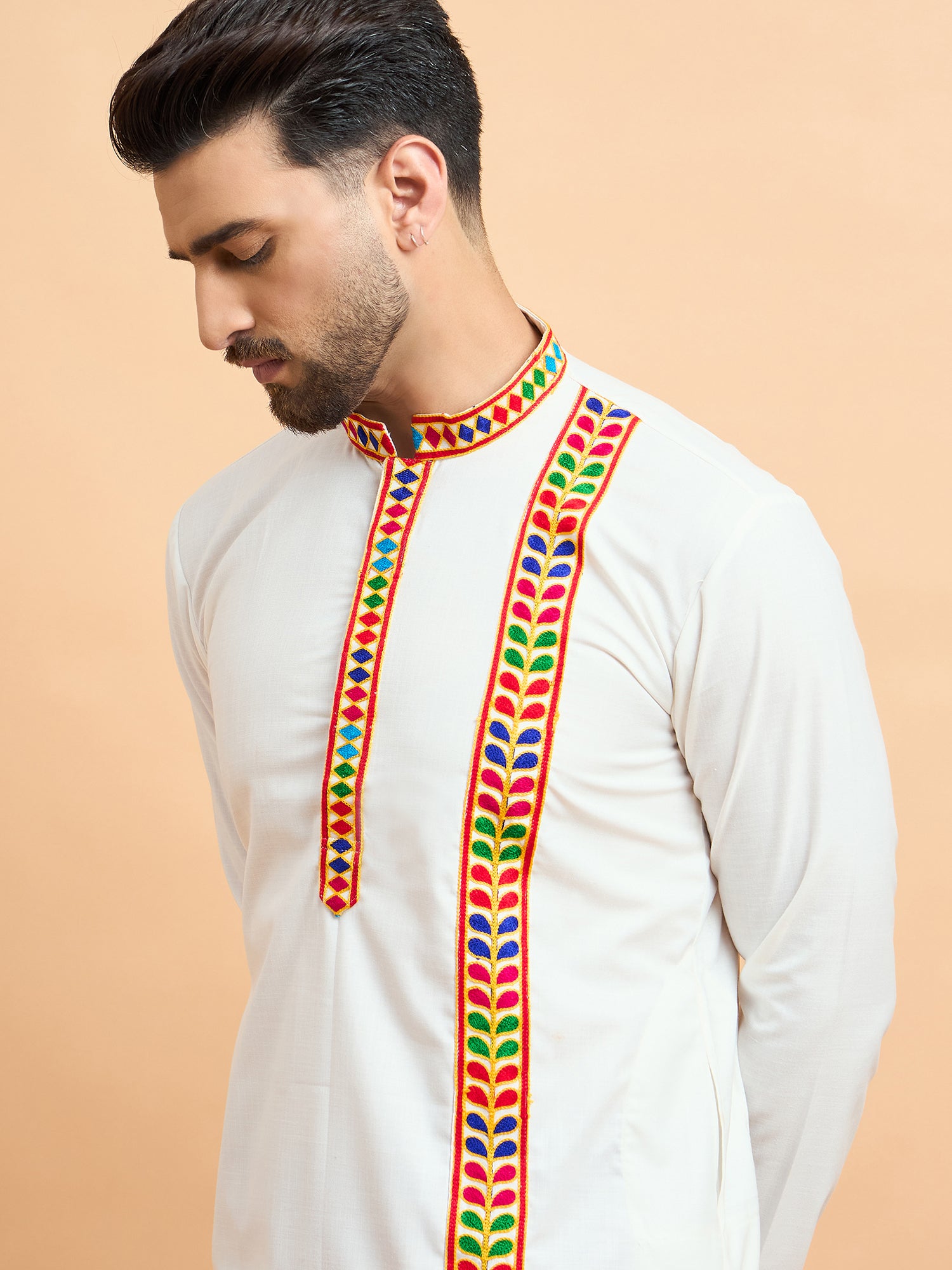 White Gamthi Work Navratri Special Kurta Only