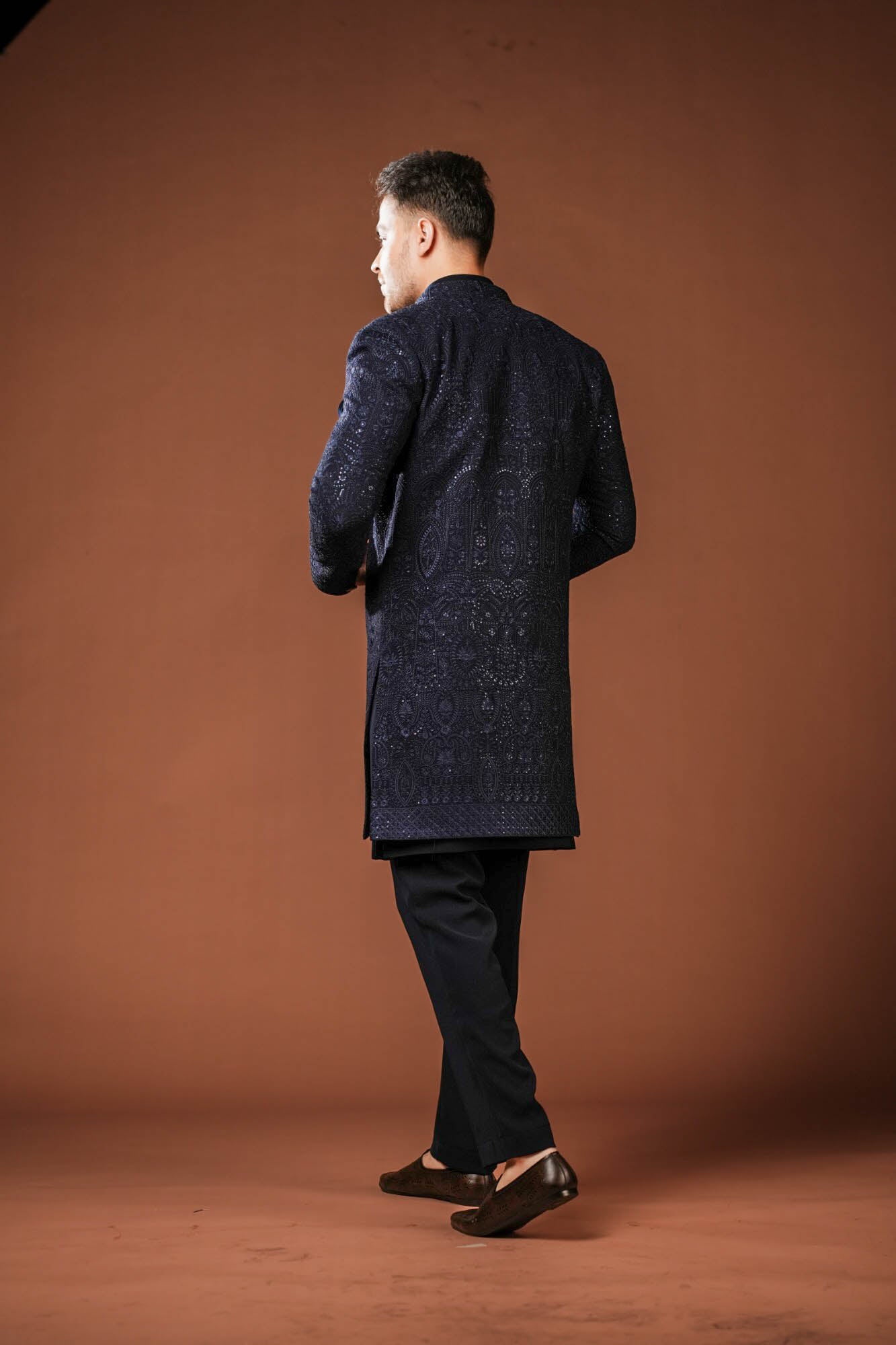 Dark Navy Blue 3 Piece Indo Western Set