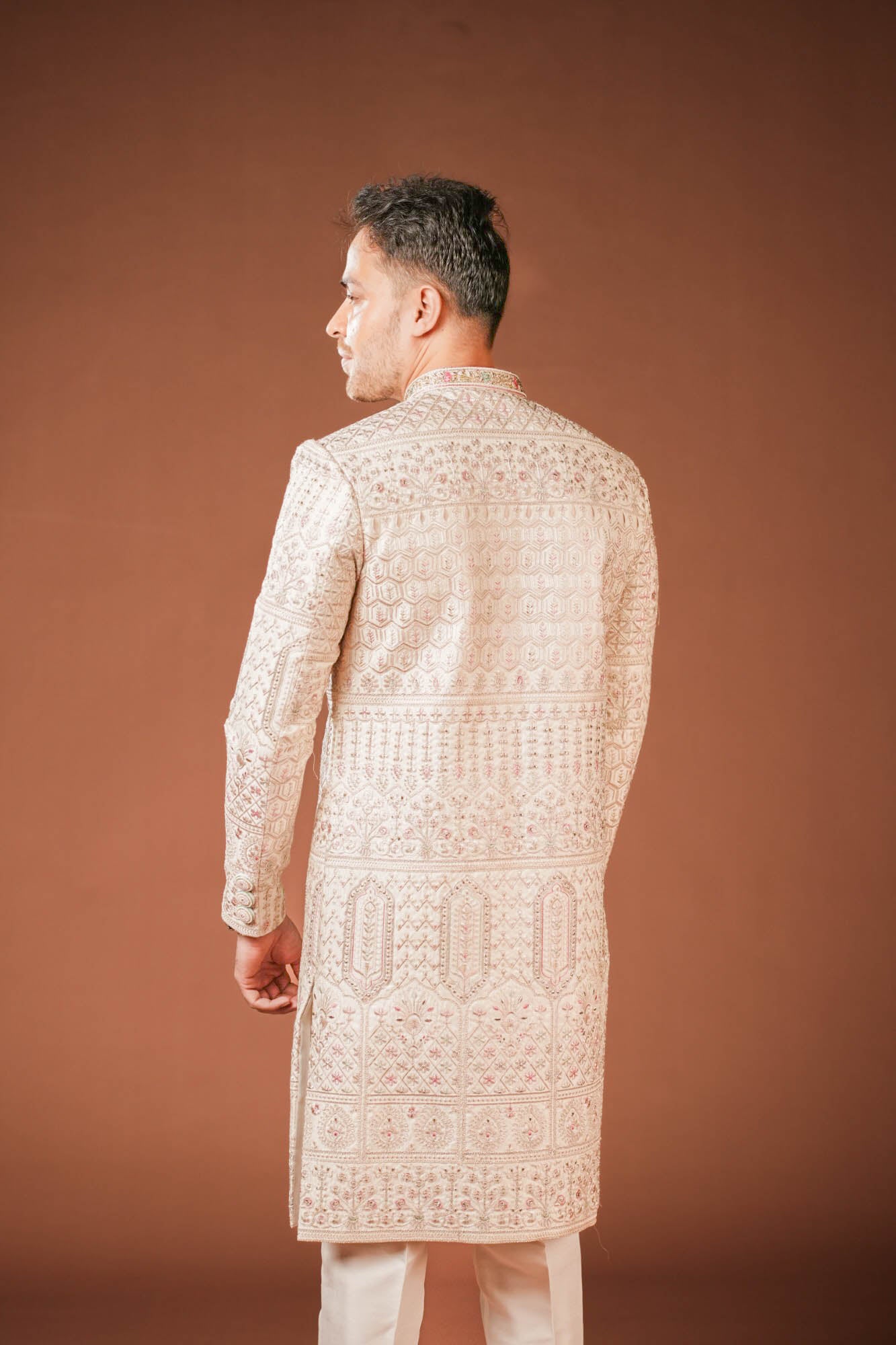 Men's Cream Threadwork Sherwani