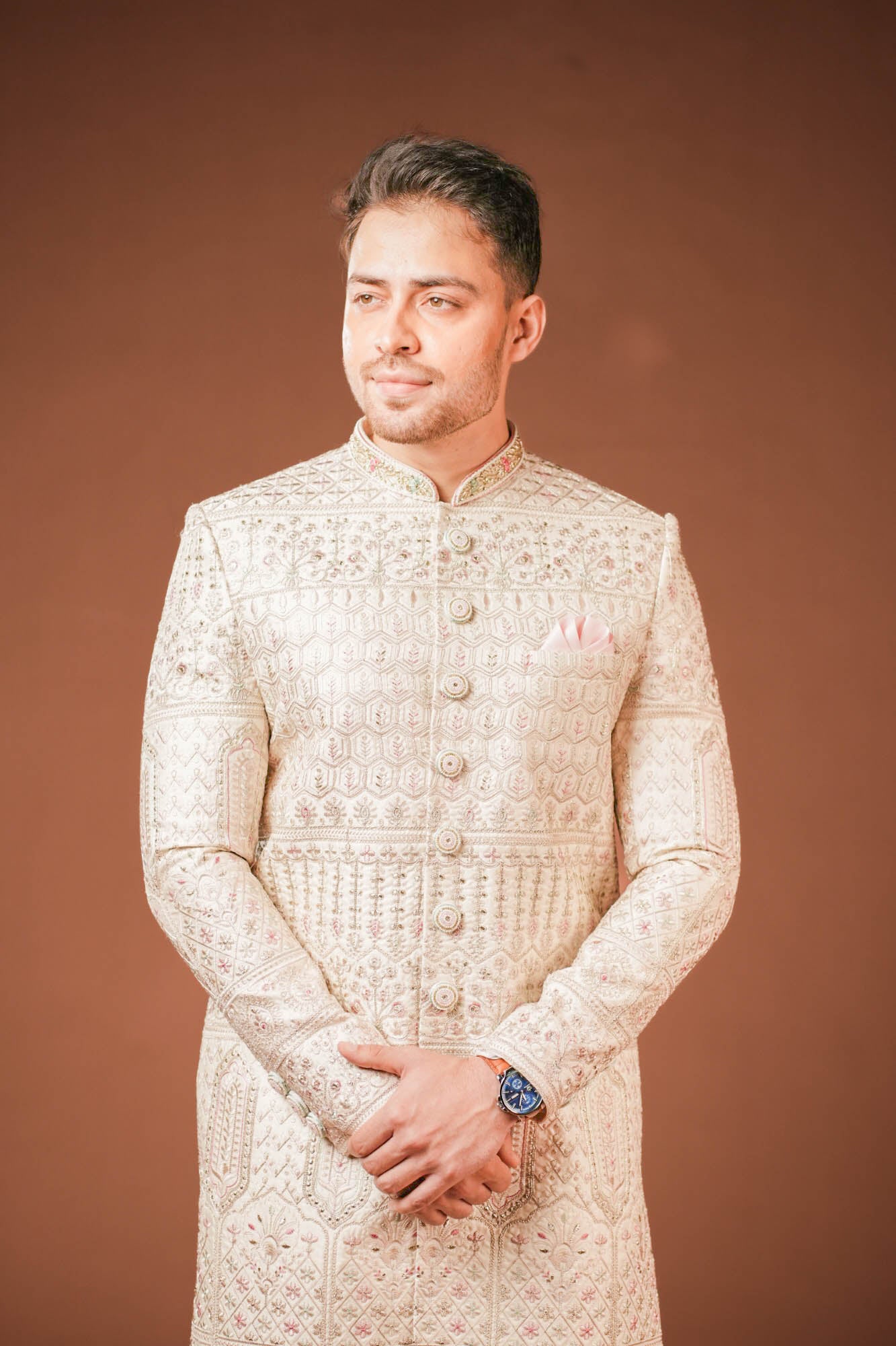 Men's Cream Threadwork Sherwani