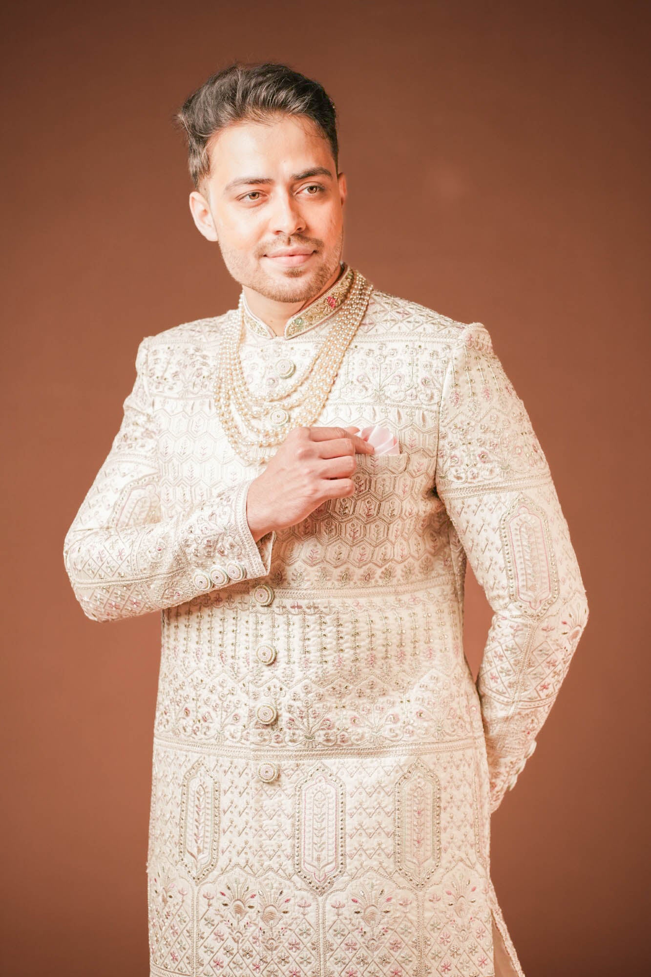 Men's Cream Threadwork Sherwani