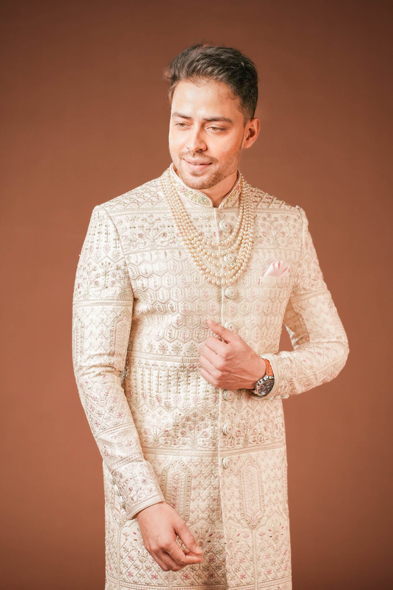 Men's Cream Threadwork Sherwani