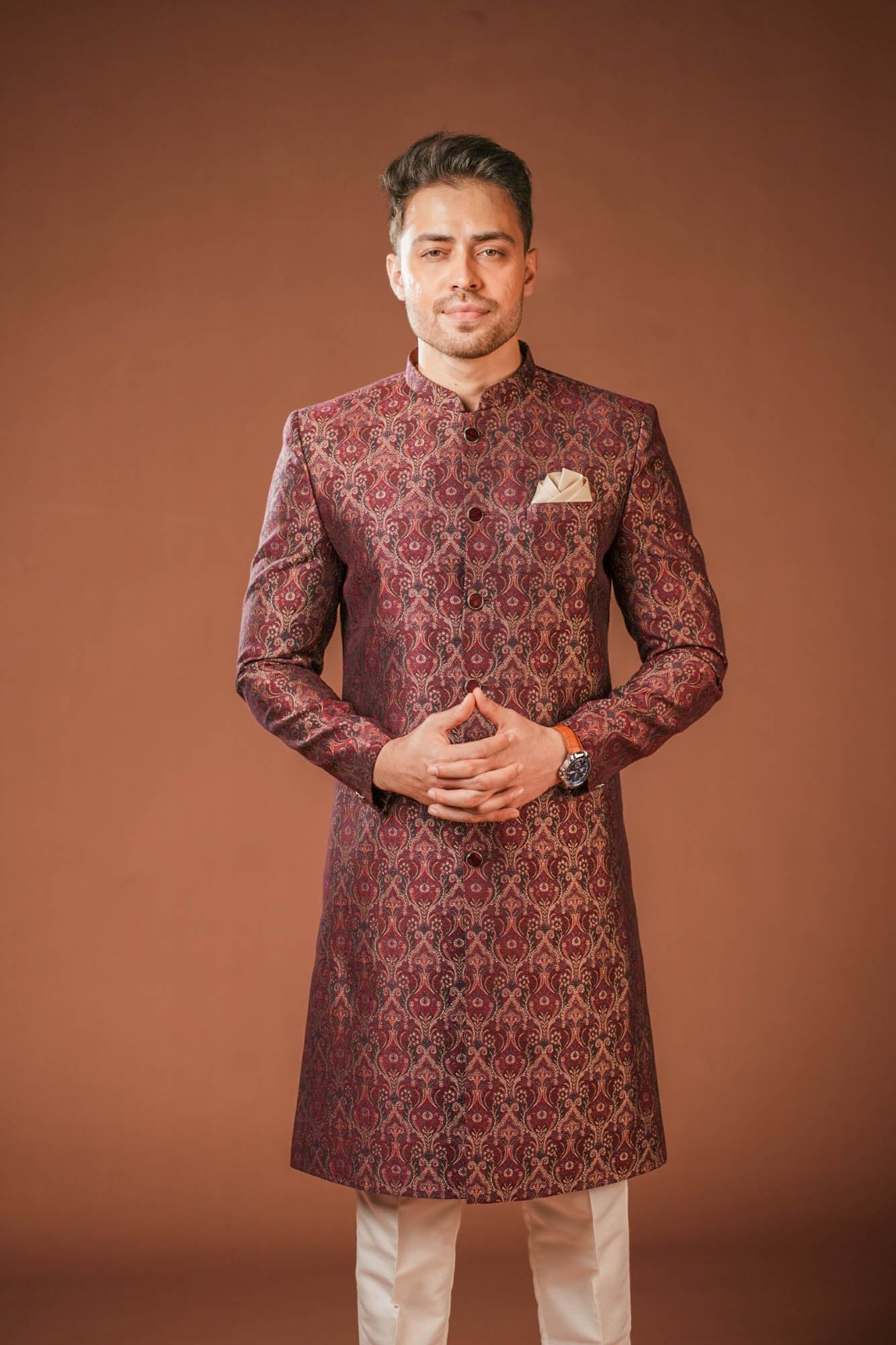Maroon Jaquard Nawabi Set