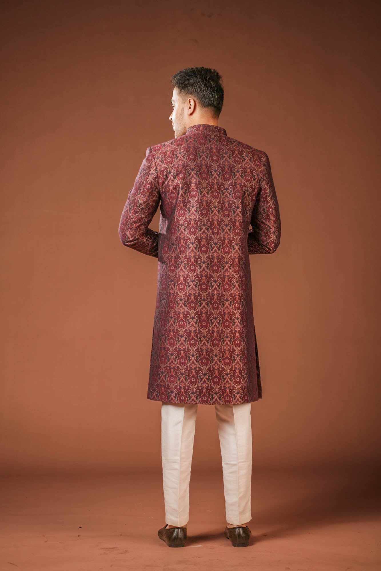 Maroon Jaquard Nawabi Set