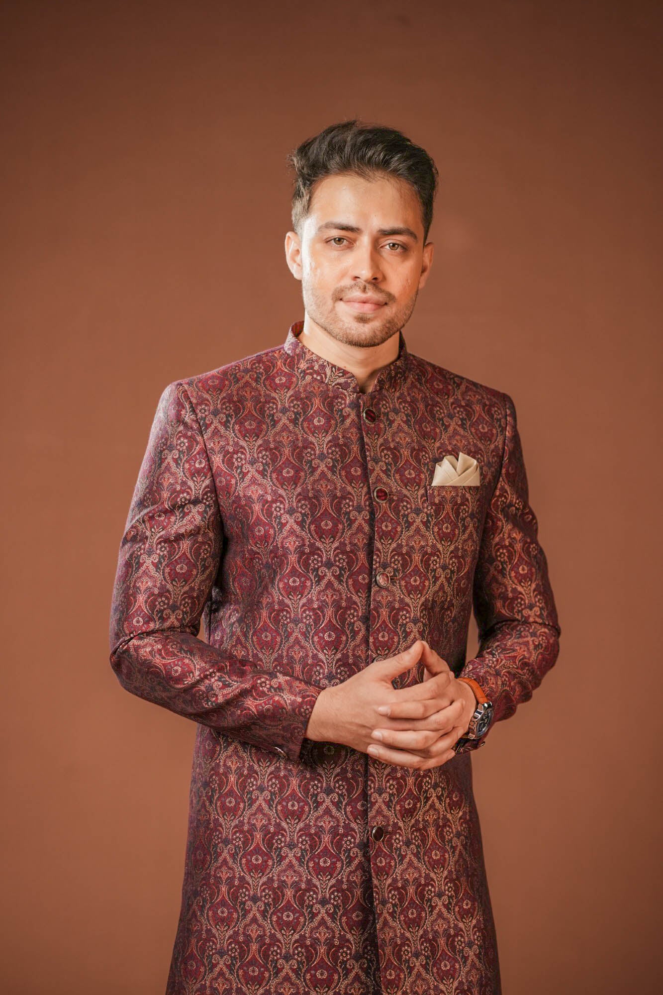 Maroon Jaquard Nawabi Set
