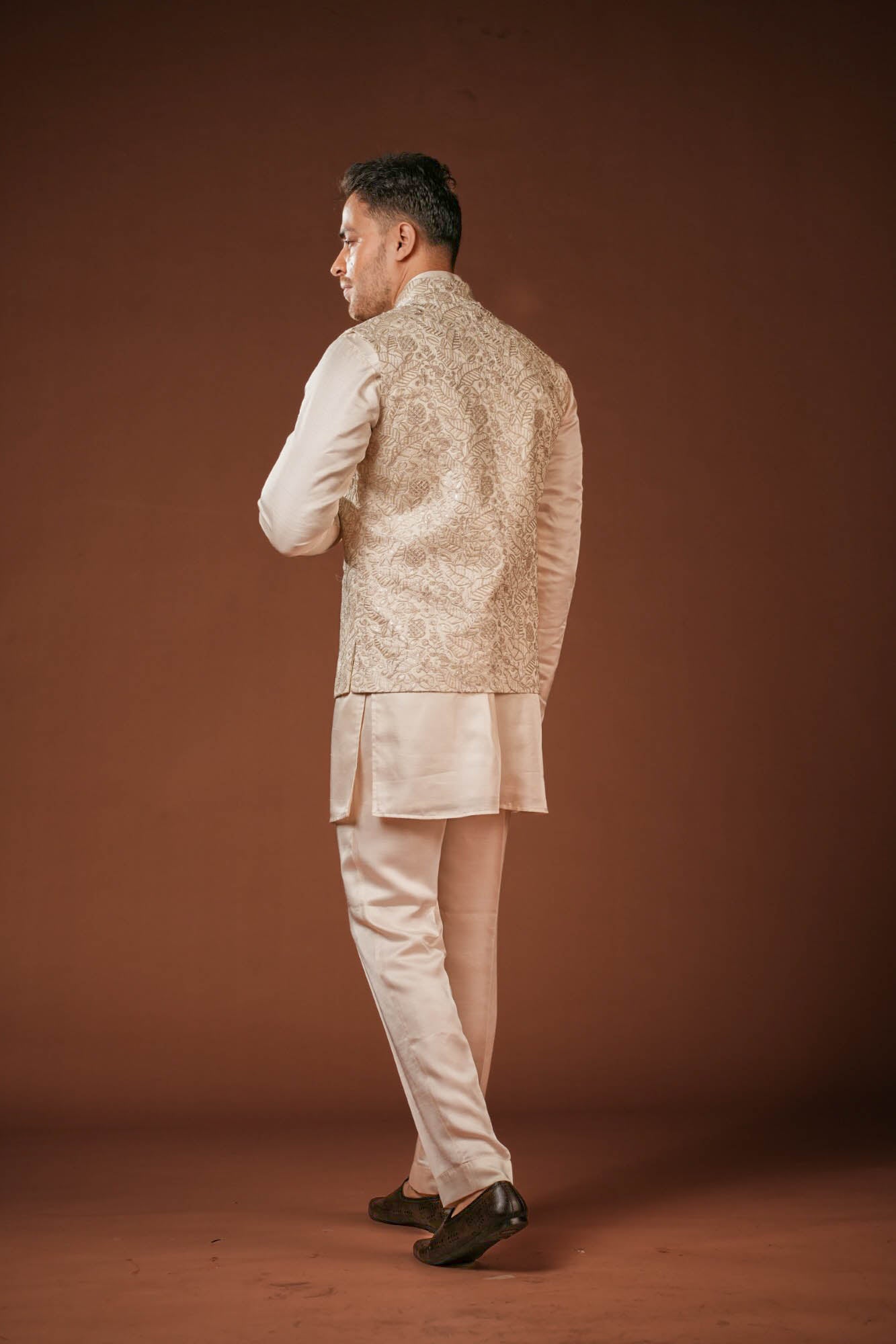 Cream Embroidered Koti Set