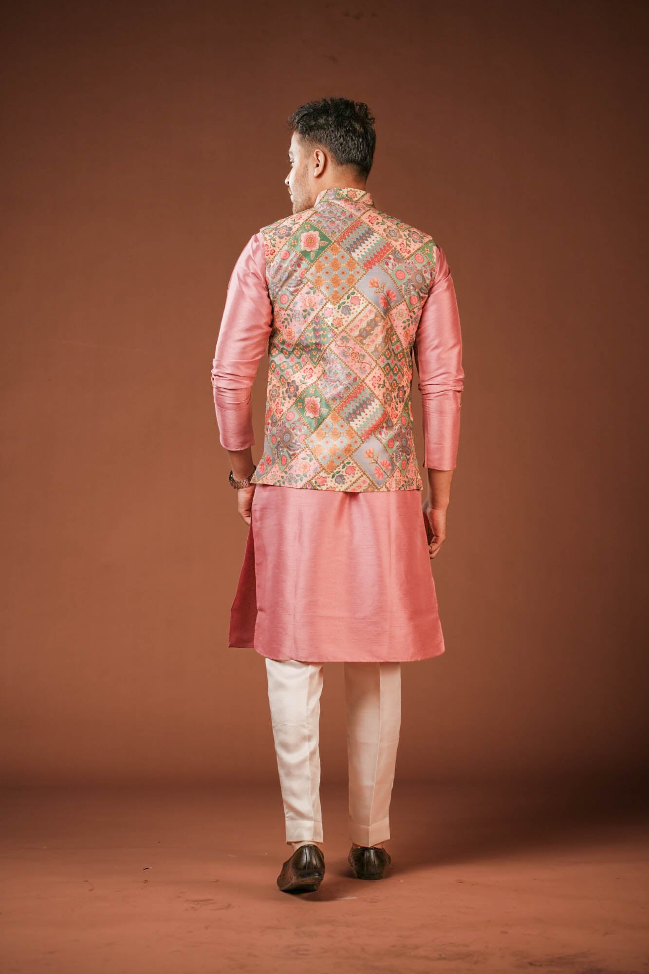 Embroidered Multi Color Rose Pink Koti Set