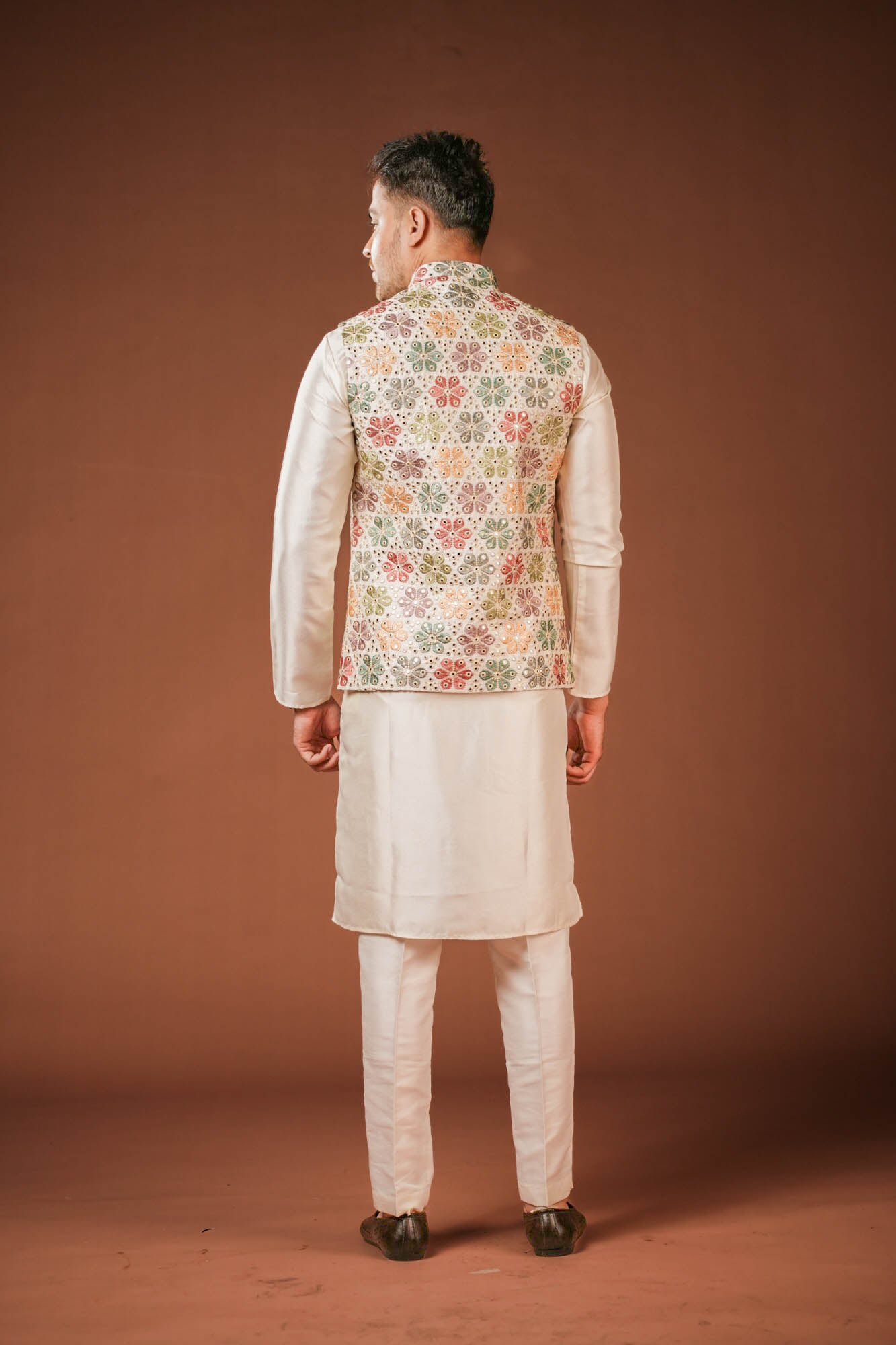 Cream Embroidered Nehru Jacket Set