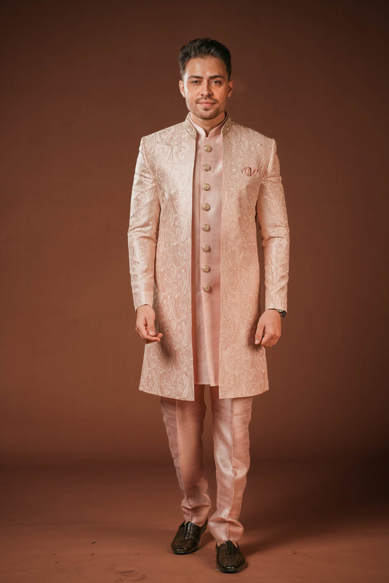 Pink Lucknowi Embroidered Indo Western Set