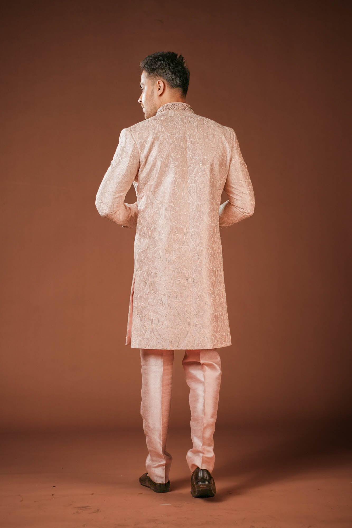 Pink Lucknowi Embroidered Indo Western Set