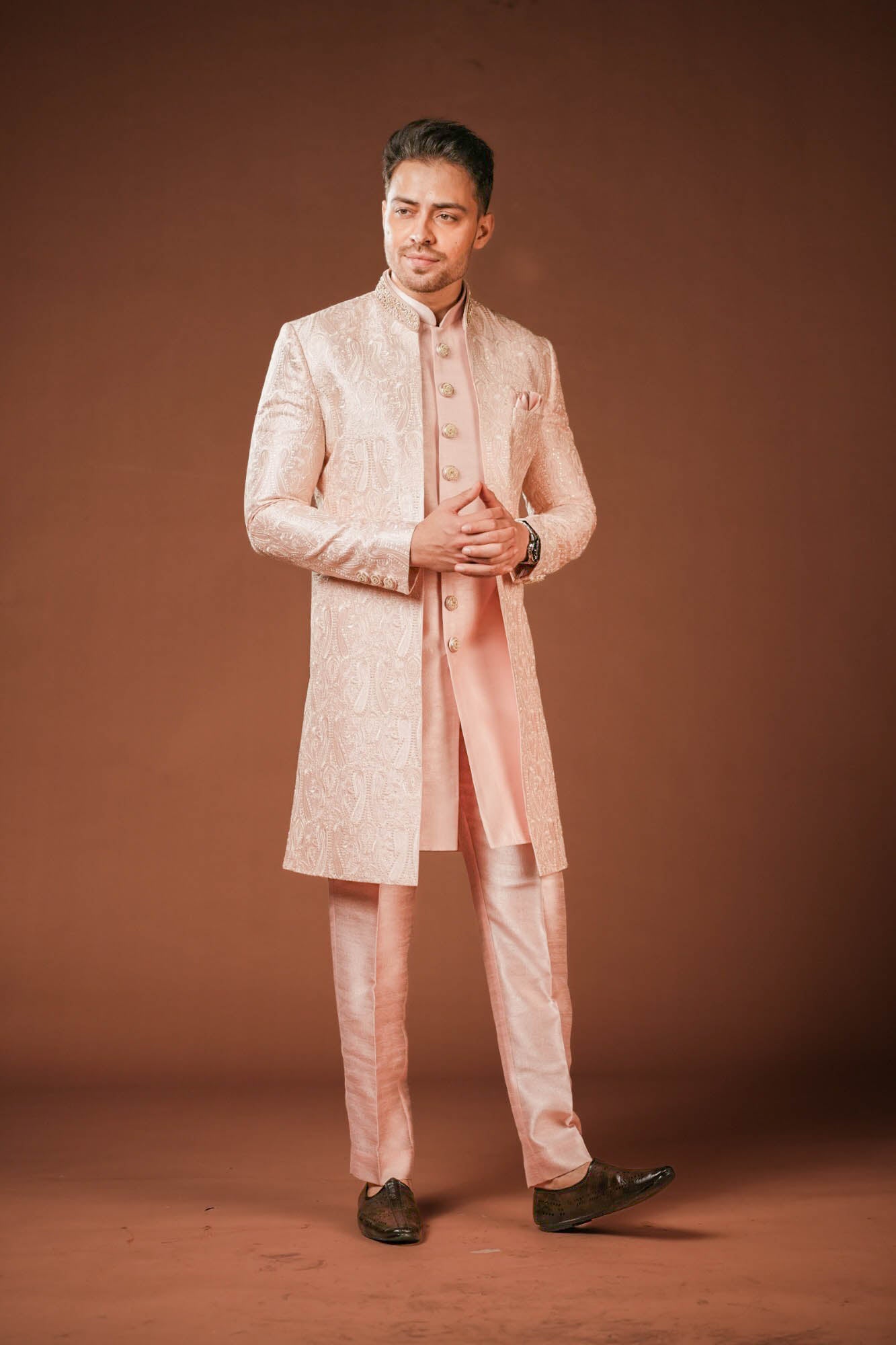 Pink Lucknowi Embroidered Indo Western Set