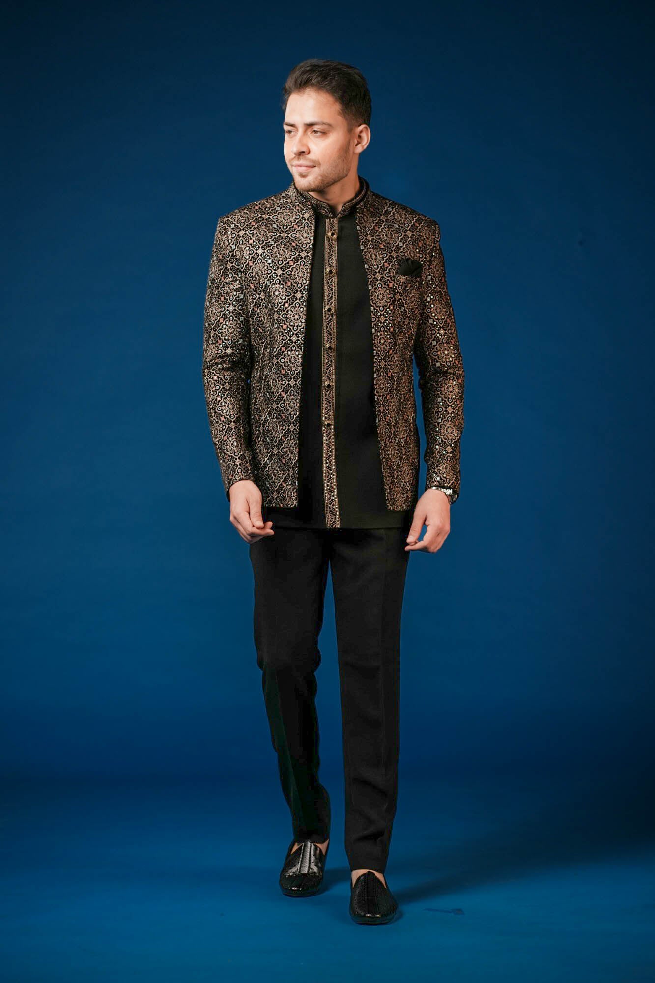 Black Velvet Embroidered Jodhpuri Set