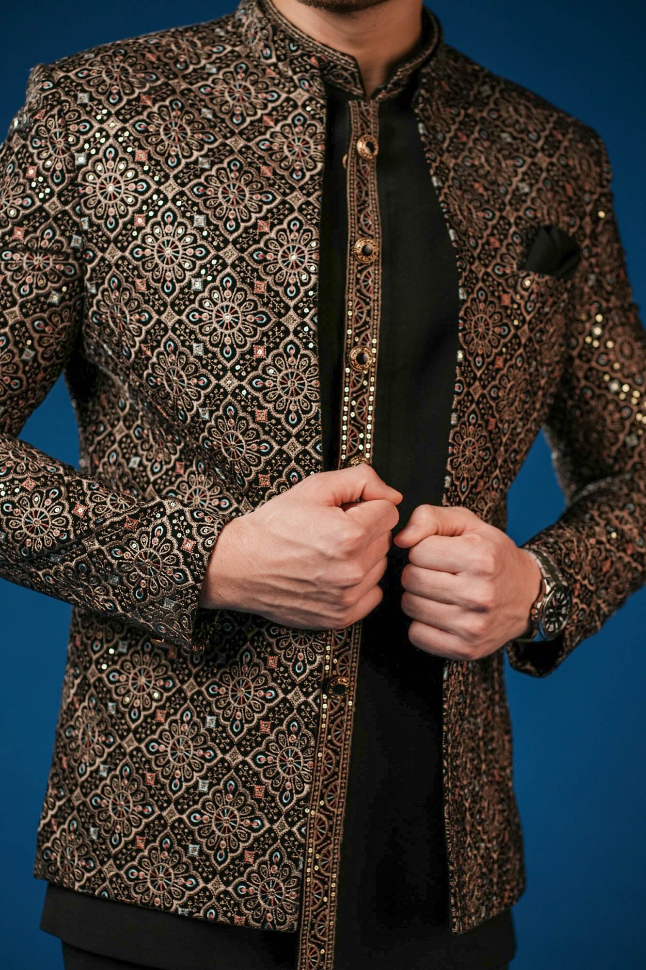 Black Velvet Embroidered Jodhpuri Set