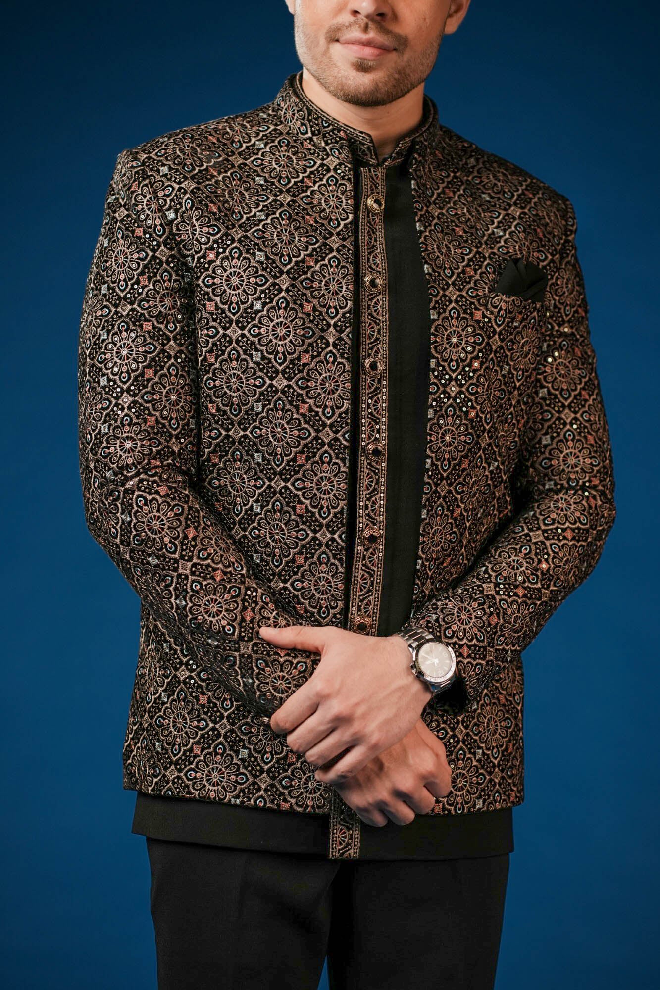 Black Velvet Embroidered Jodhpuri Set