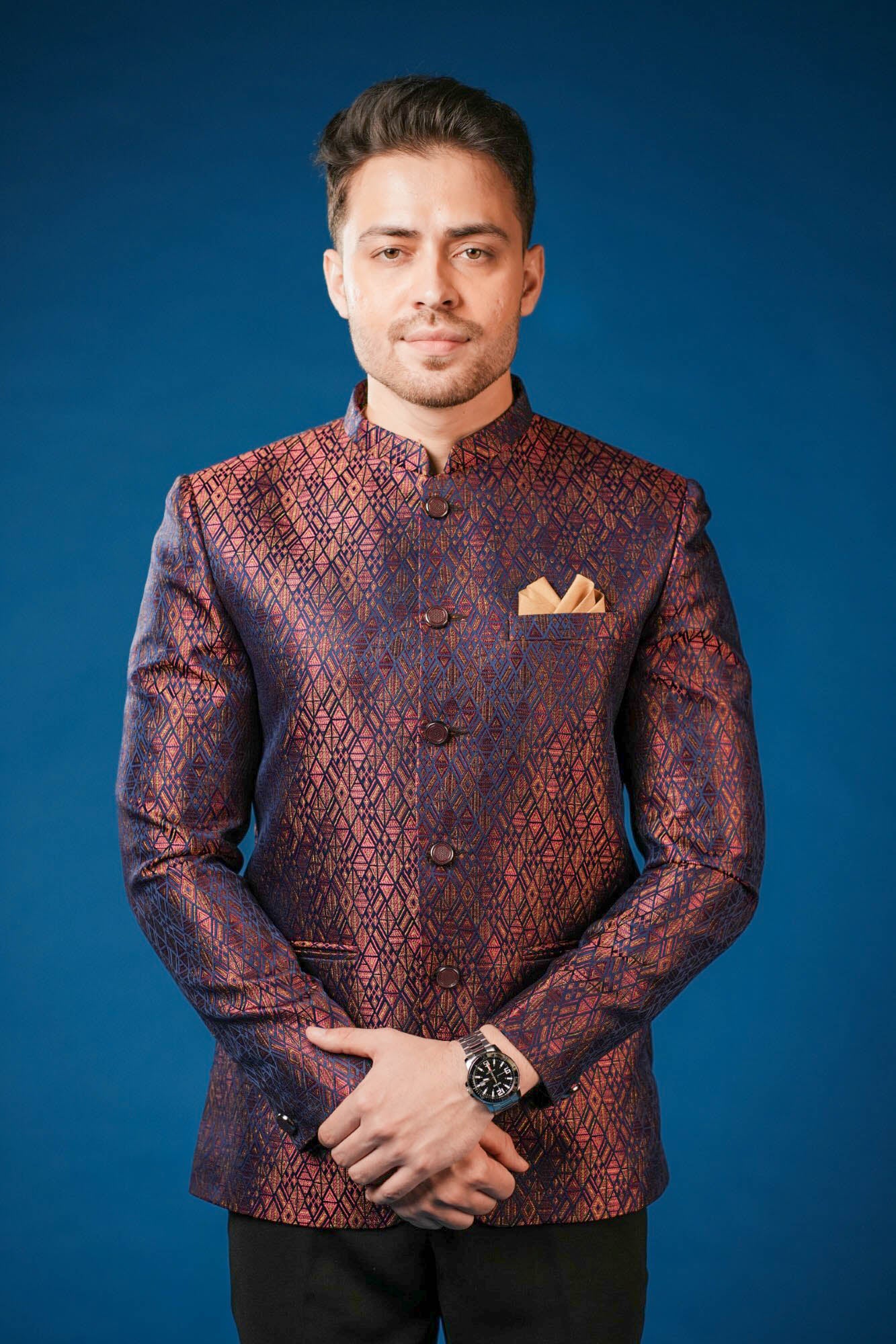 Maroon Jaquard Jodhpuri Set