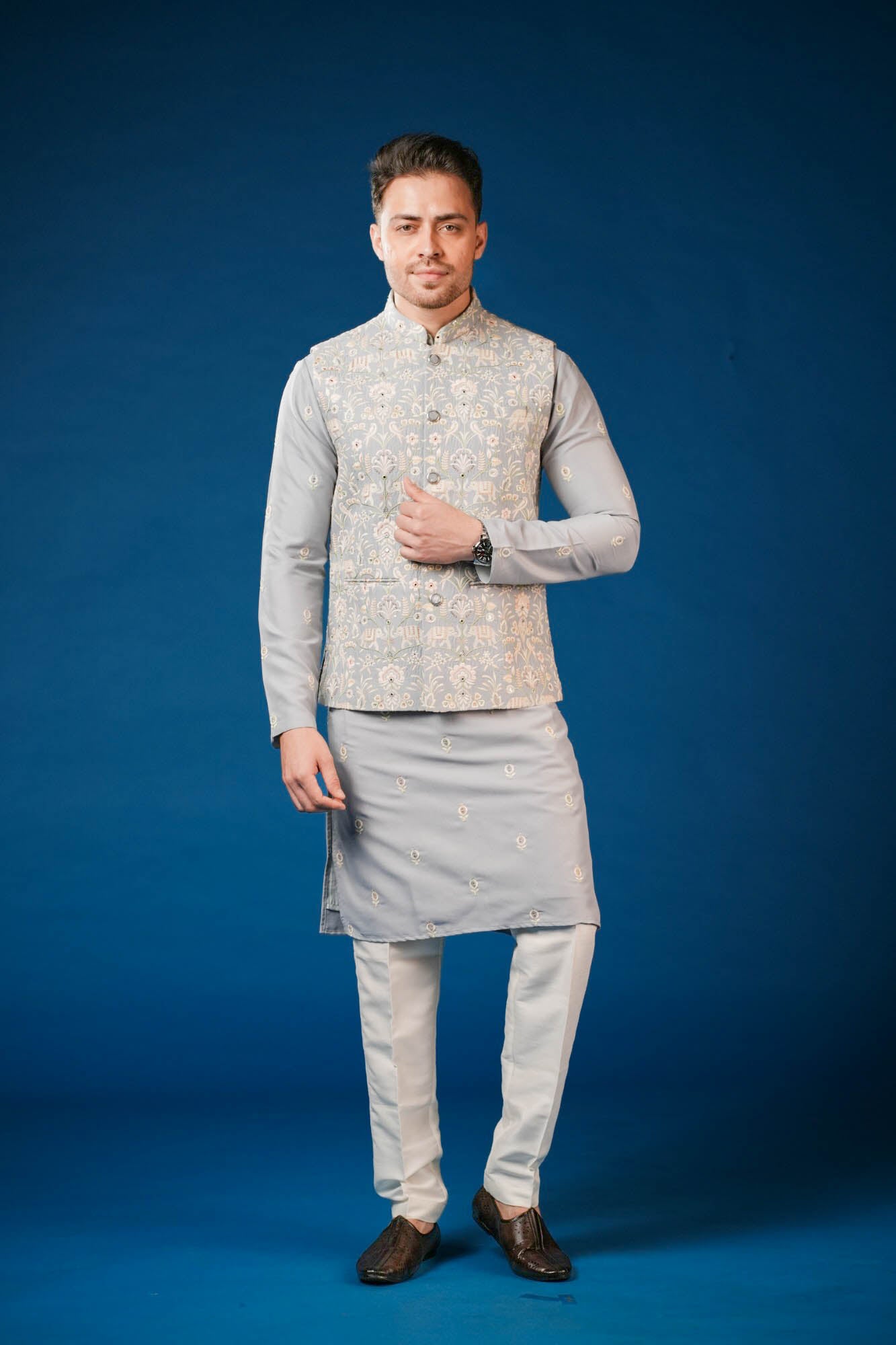 Sky Blue Embroidered Koti Set