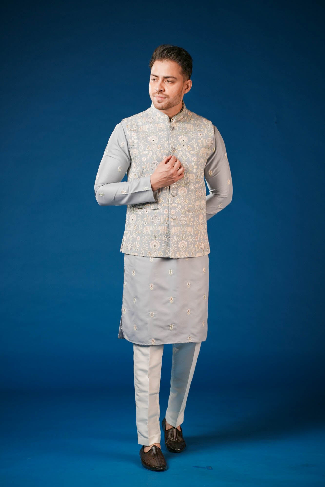 Sky Blue Embroidered Koti Set