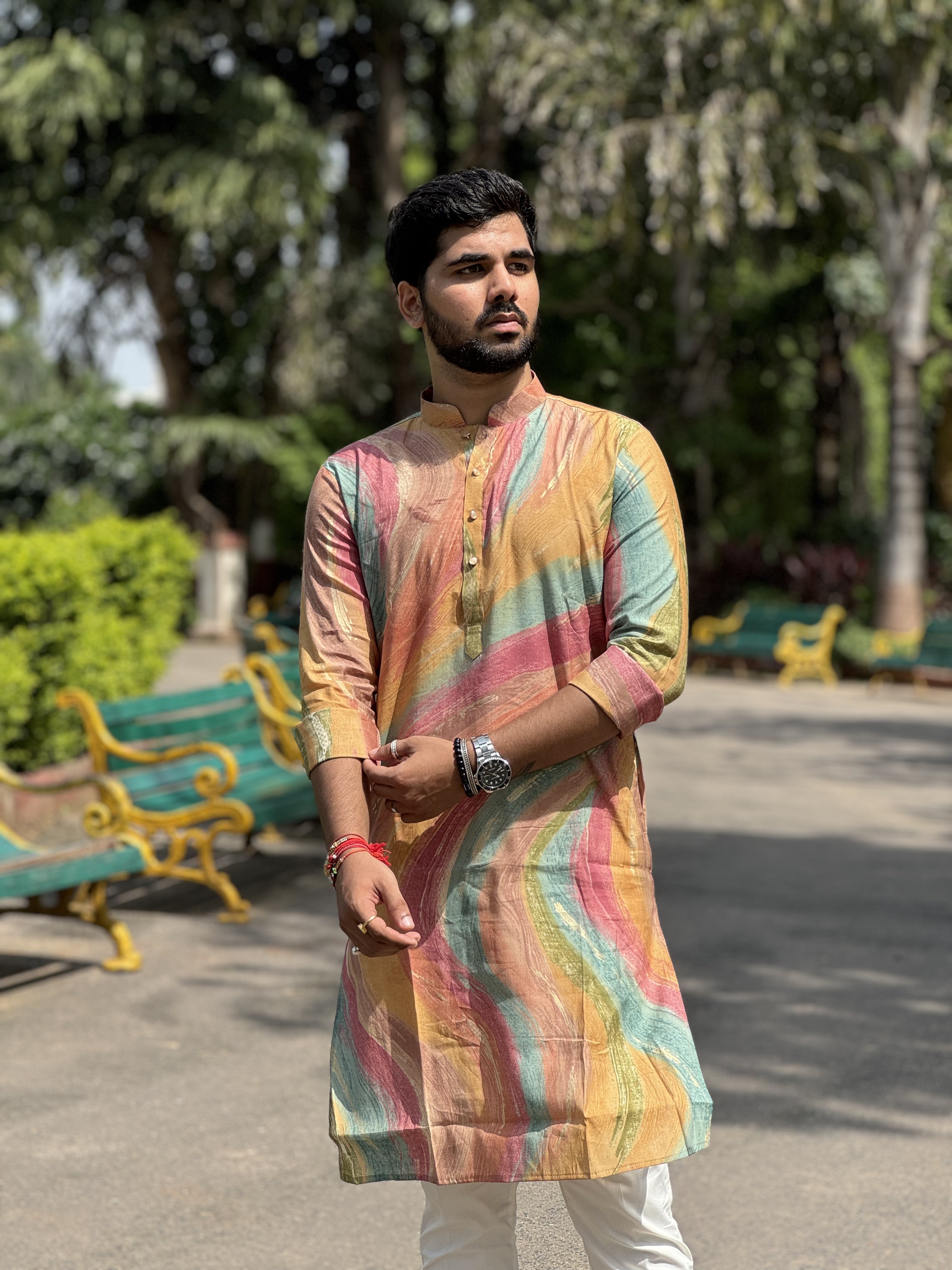 Magnet Men's Multicolour Kurta Only