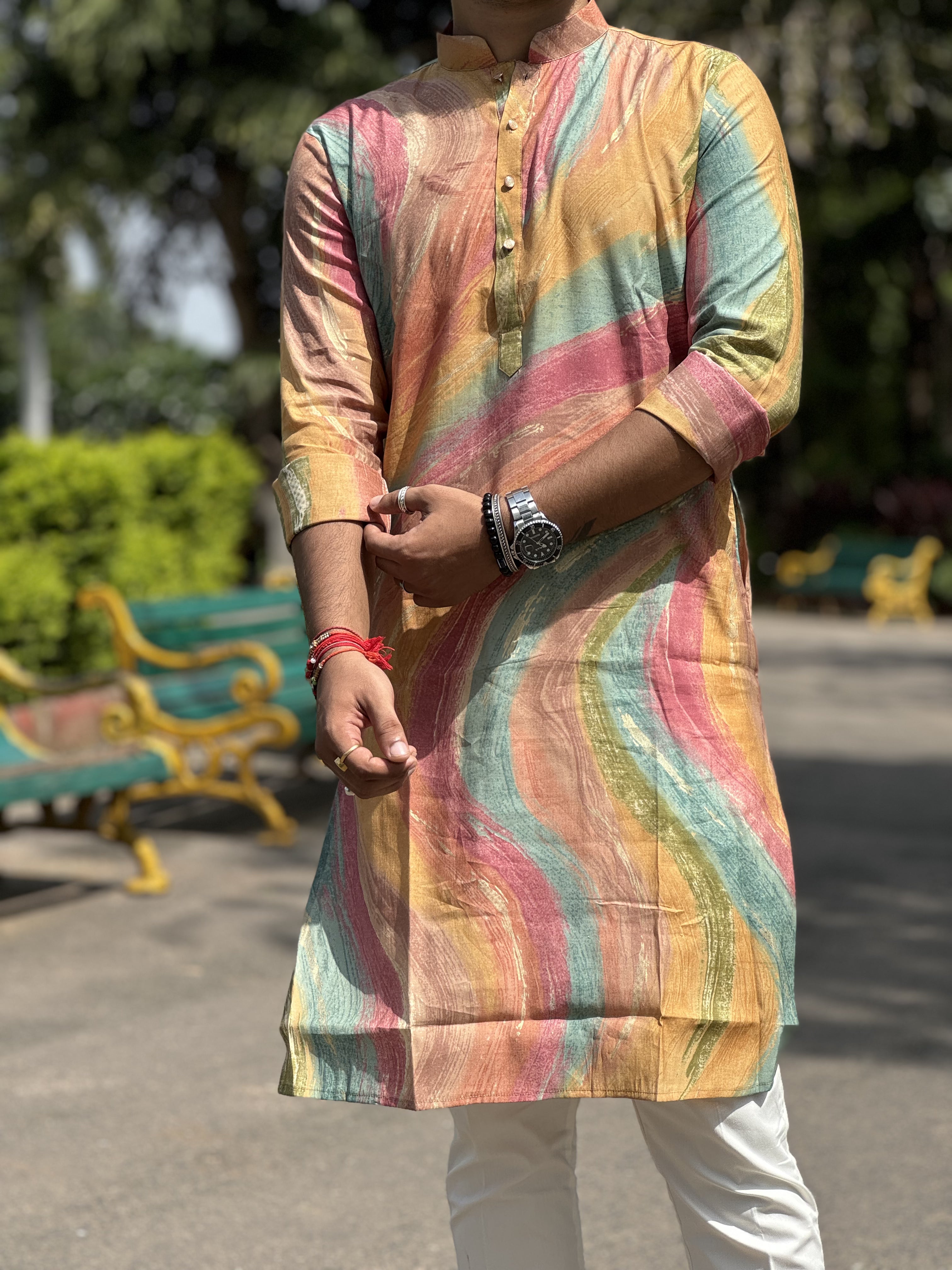 Magnet Men's Multicolour Kurta Only