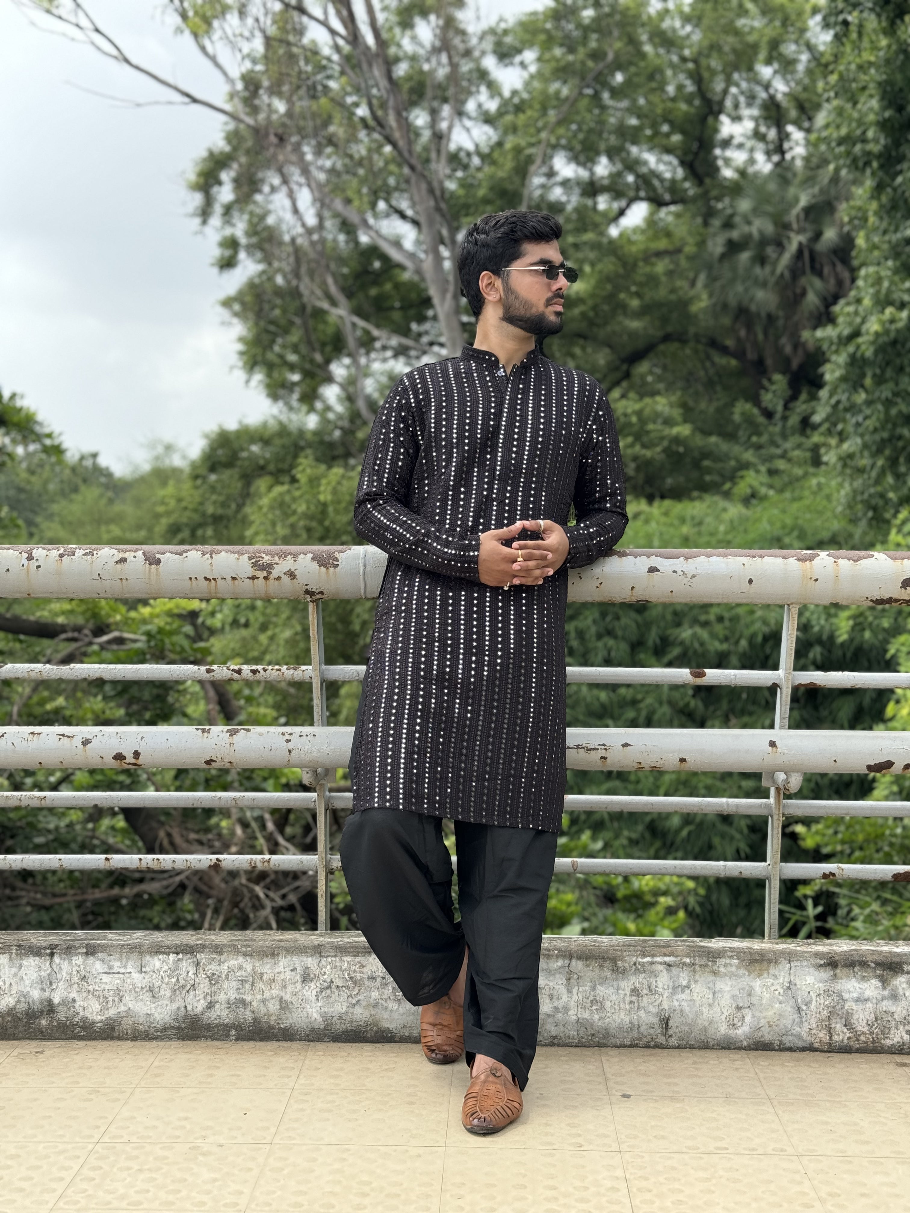 Magnet Men's Black Lucknowi kurta with Patiala Set