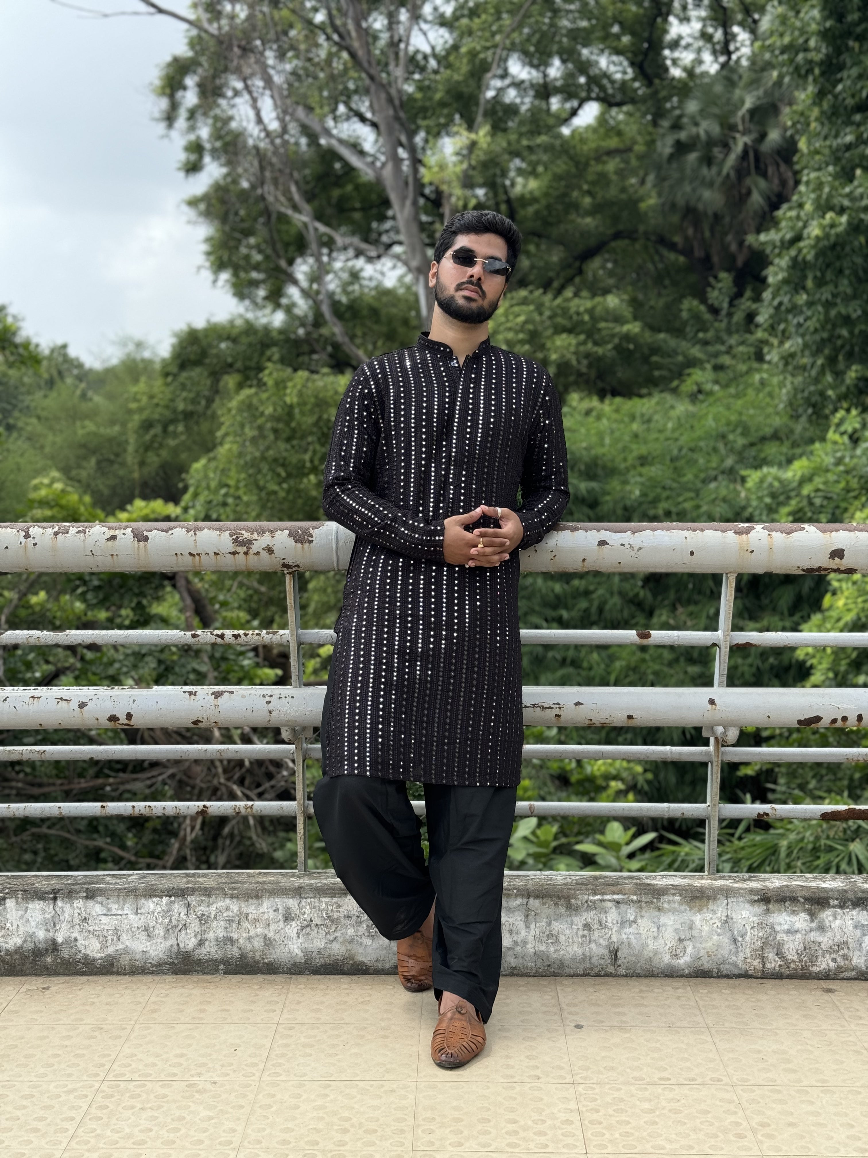 Magnet Men's Black Lucknowi kurta with Patiala Set